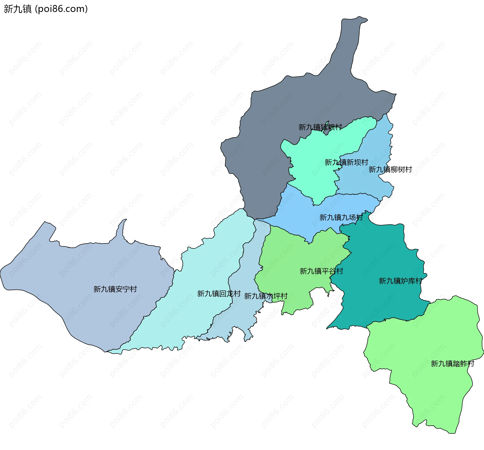 新九镇边界地图(五级行政区划)