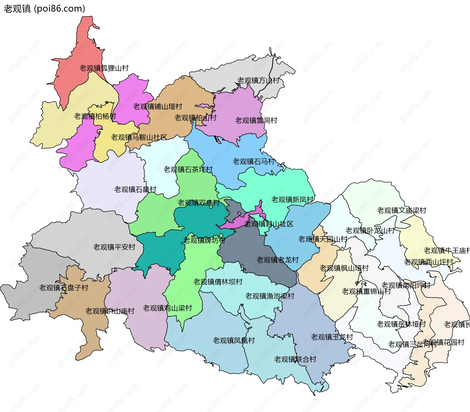 老观镇边界地图(五级行政区划)