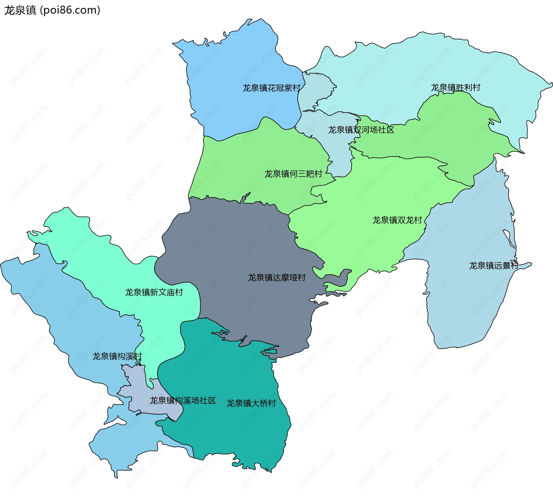 龙泉镇边界地图(五级行政区划)