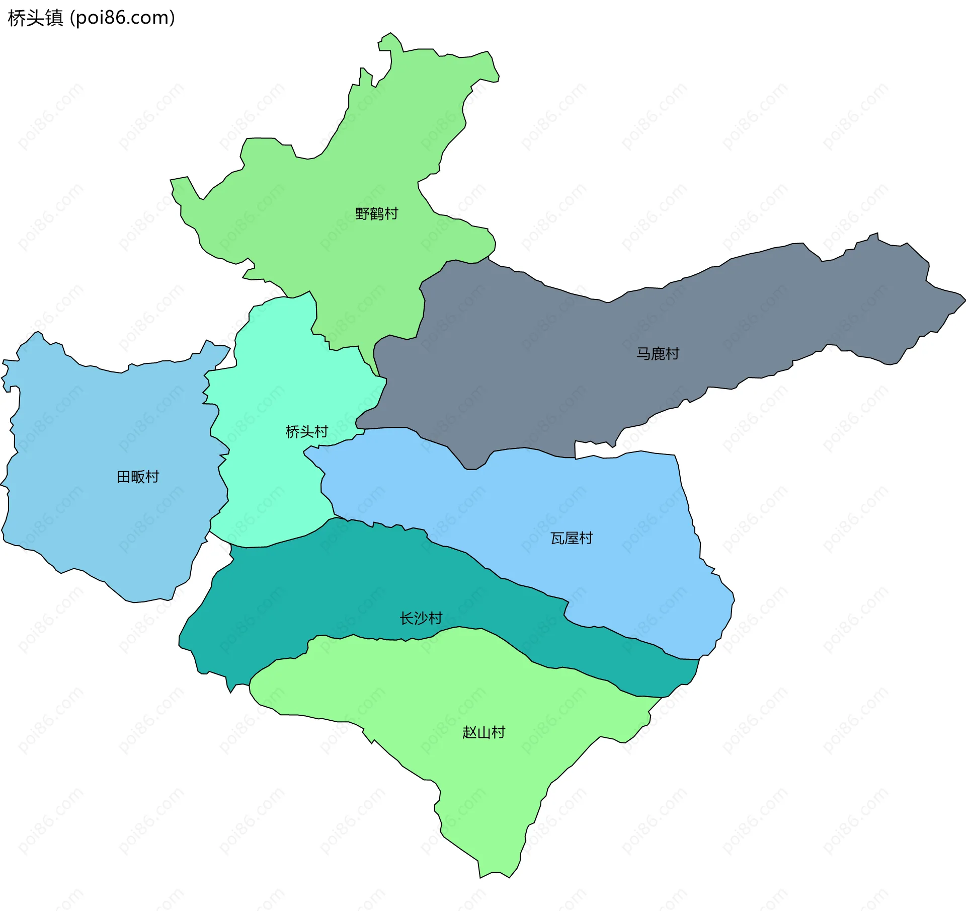 桥头镇边界地图(五级行政区划)