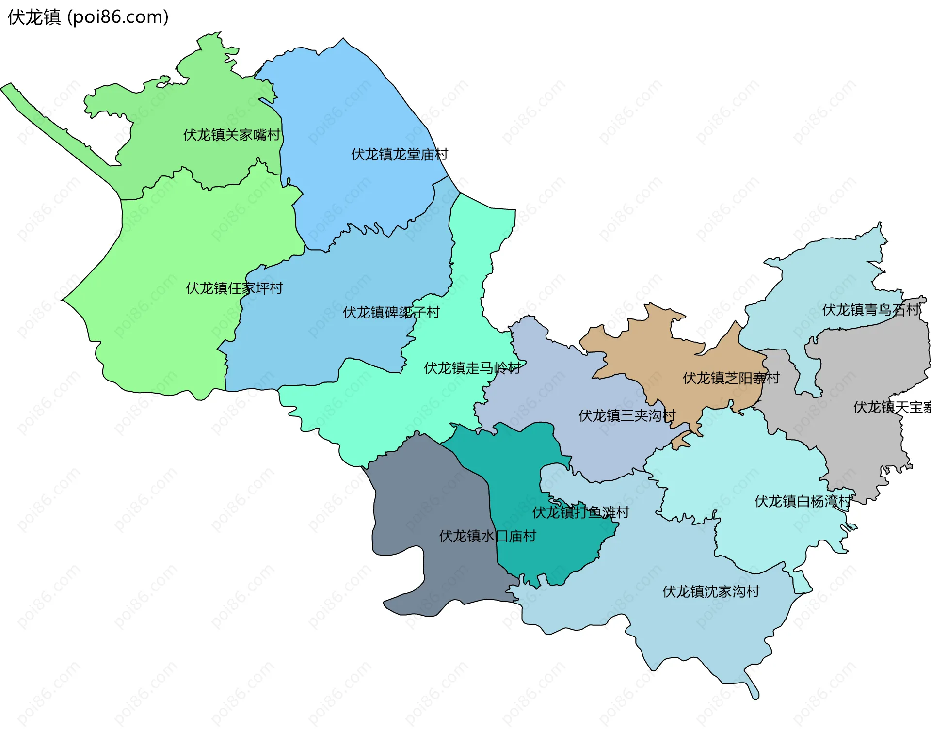 伏龙镇边界地图(五级行政区划)