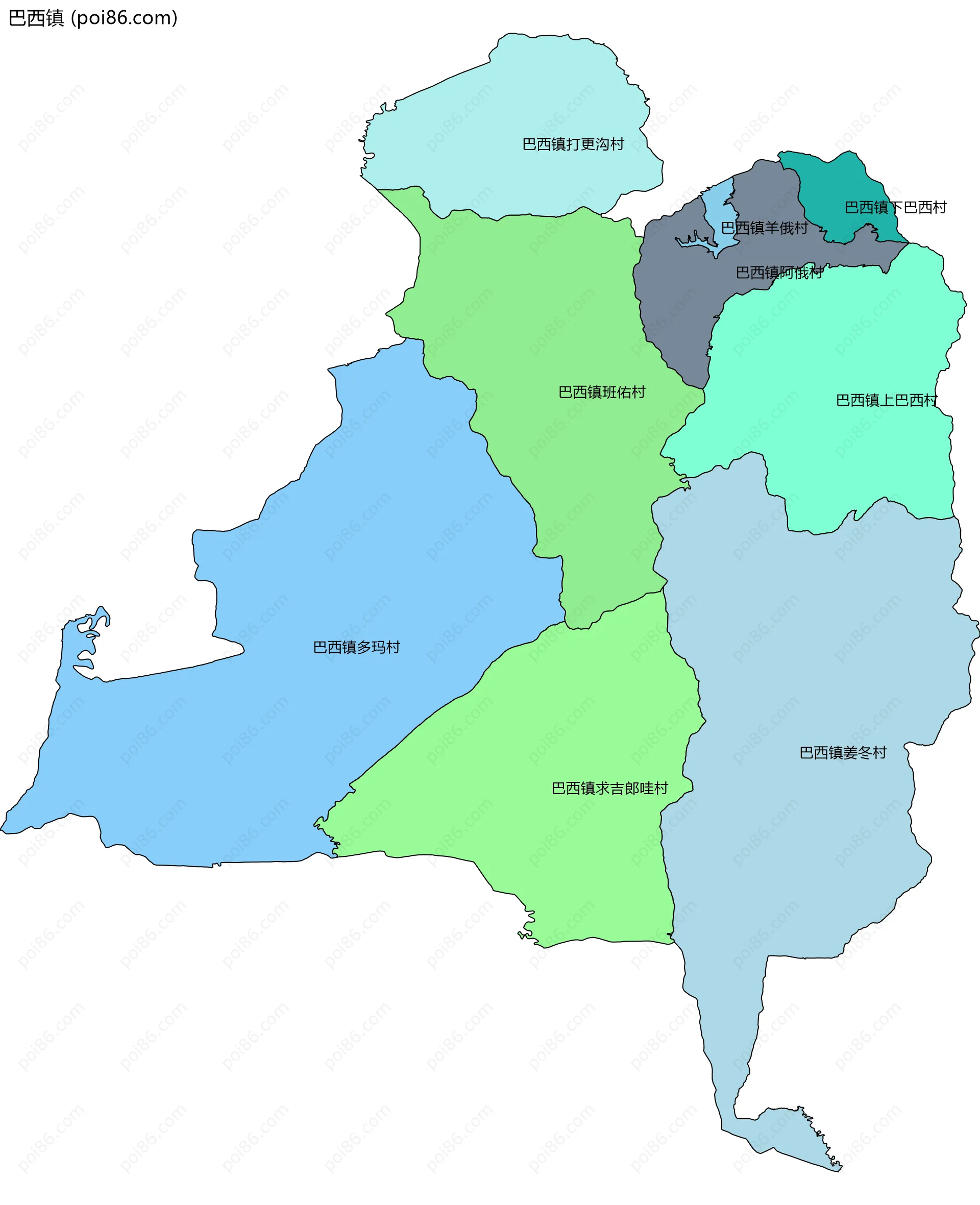 巴西镇边界地图(五级行政区划)