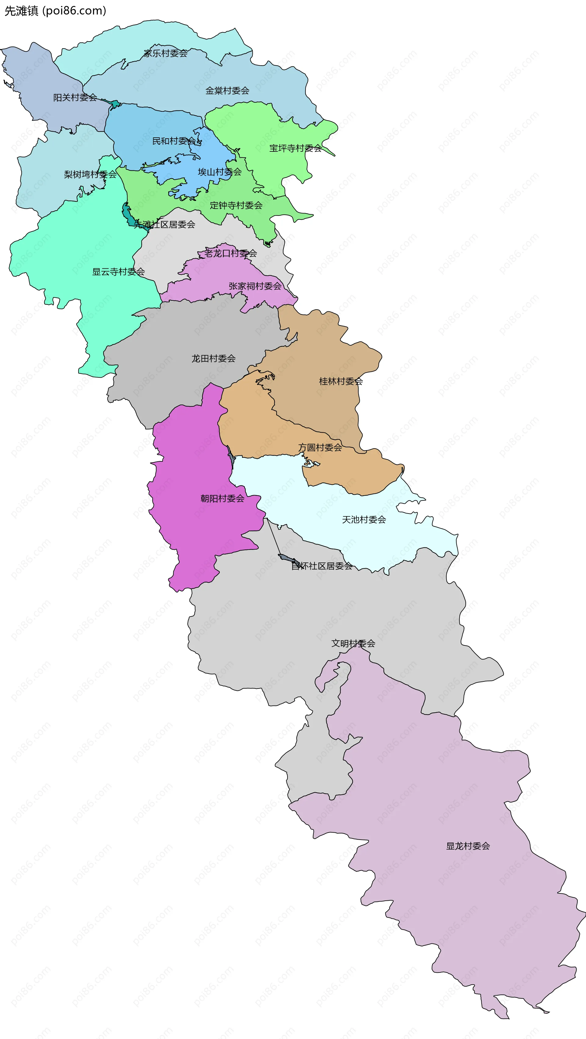 先滩镇边界地图(五级行政区划)