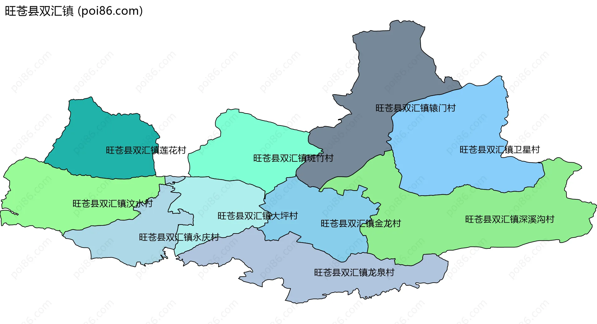 旺苍县双汇镇边界地图(五级行政区划)