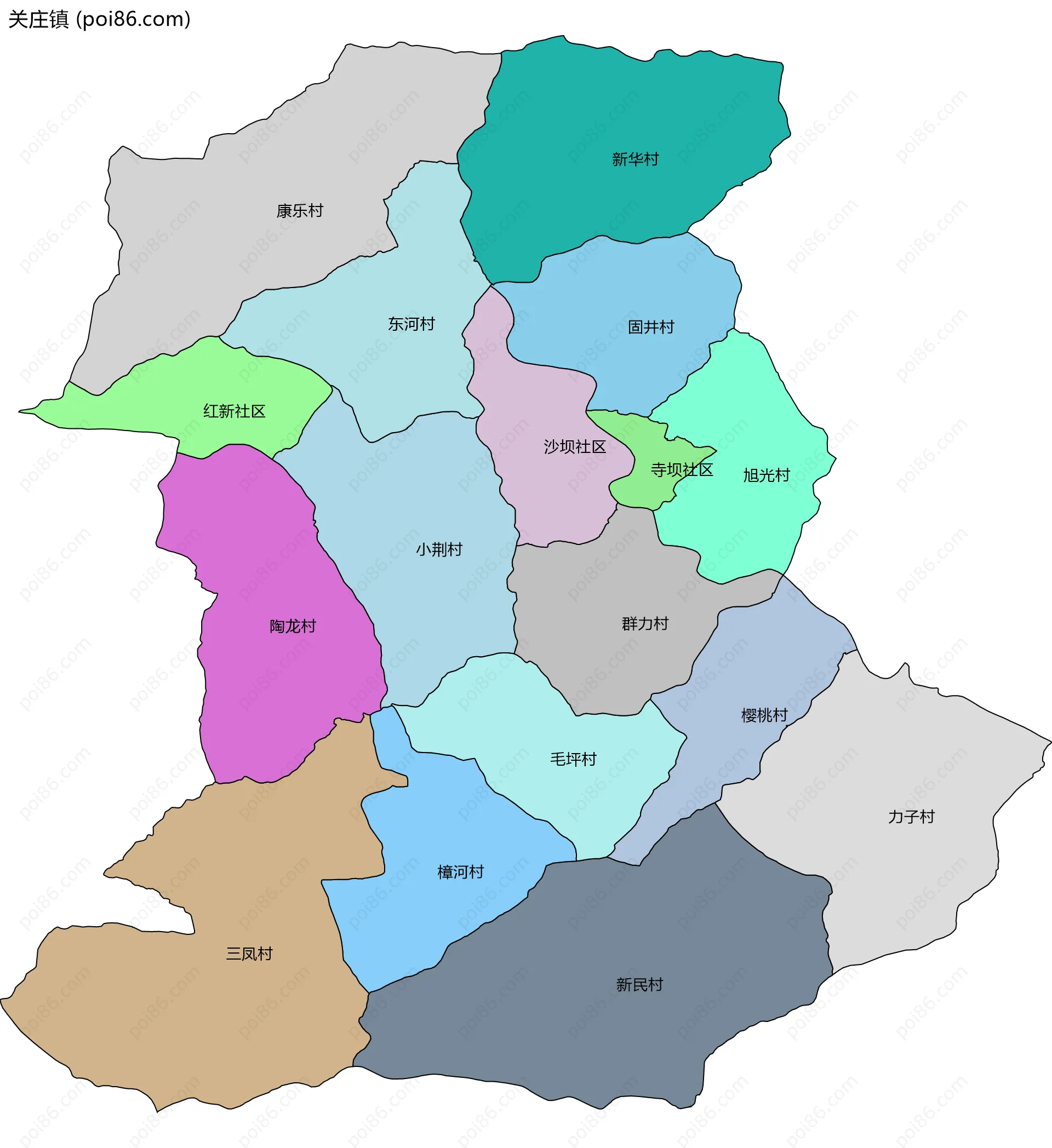 关庄镇边界地图(五级行政区划)