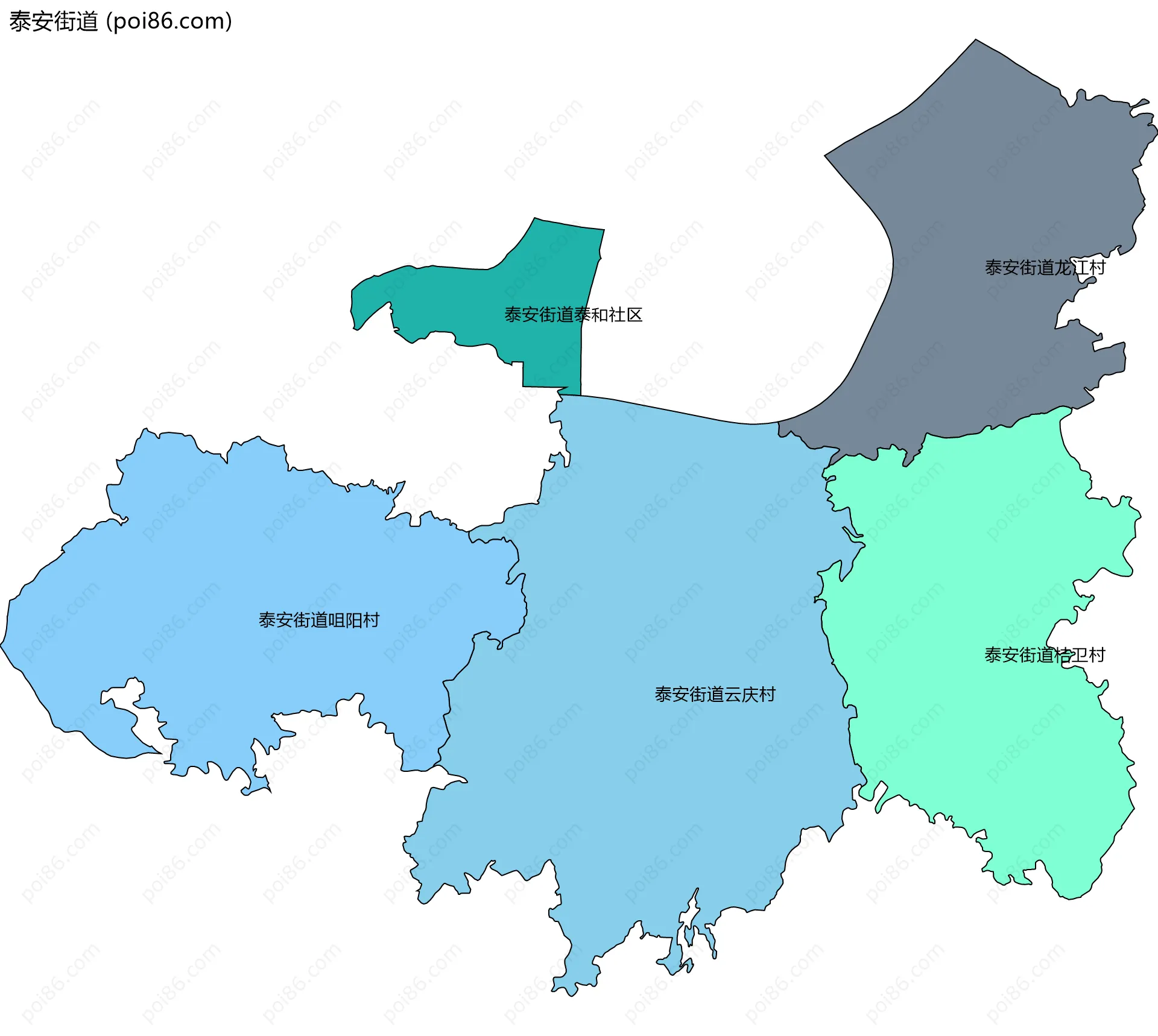 泰安街道边界地图(五级行政区划)
