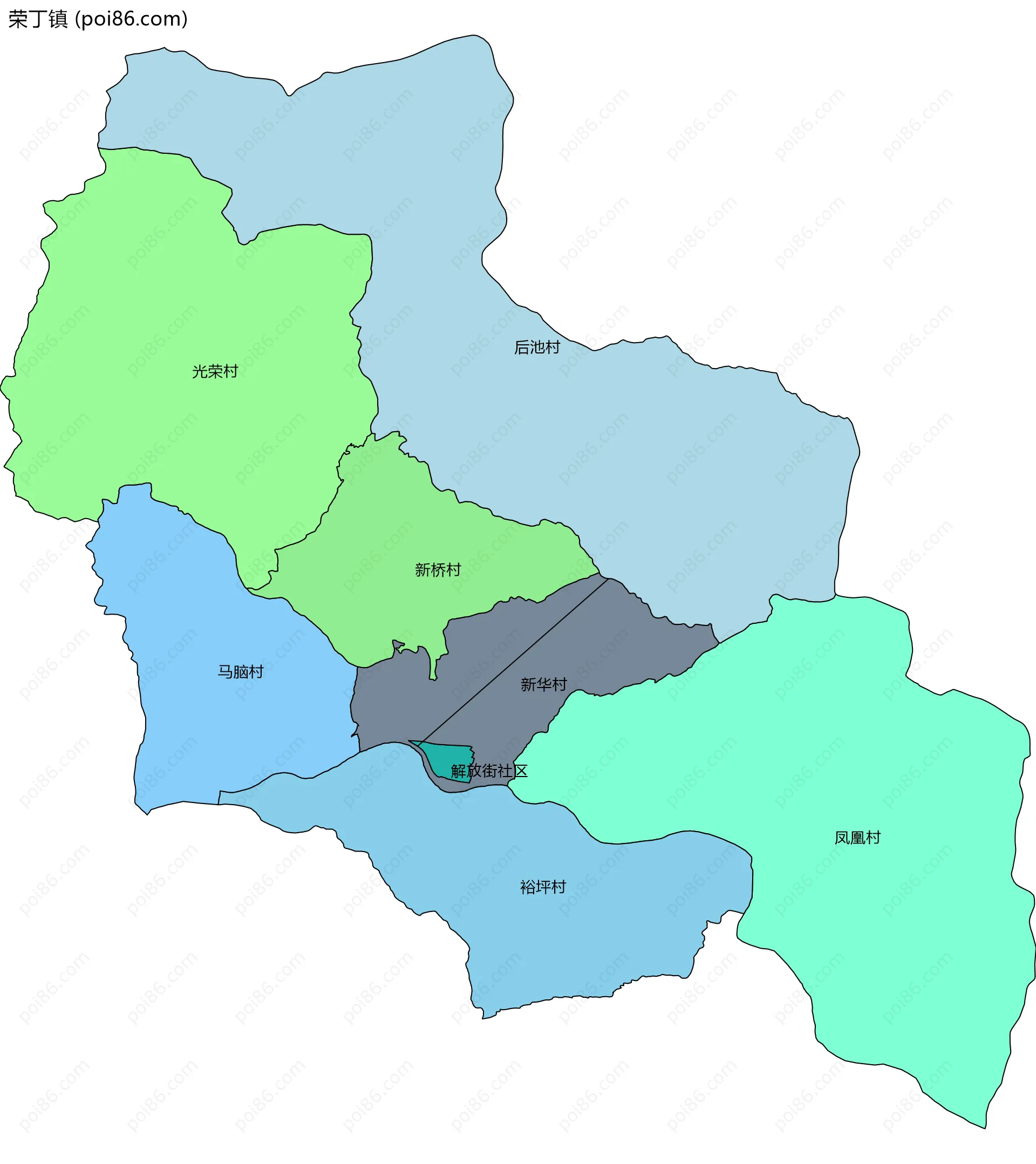 荣丁镇边界地图(五级行政区划)