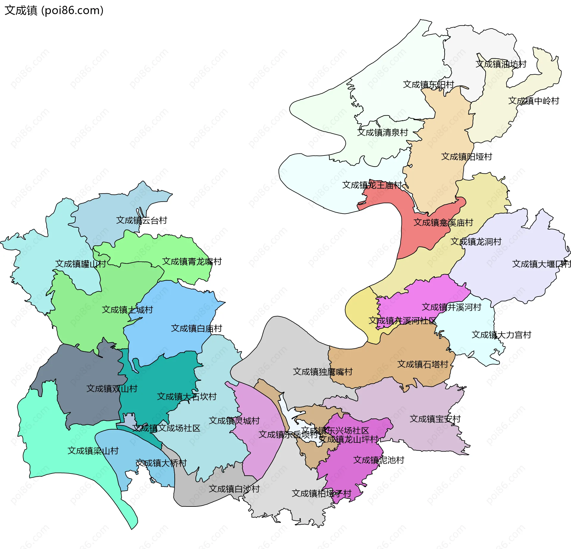 文成镇边界地图(五级行政区划)