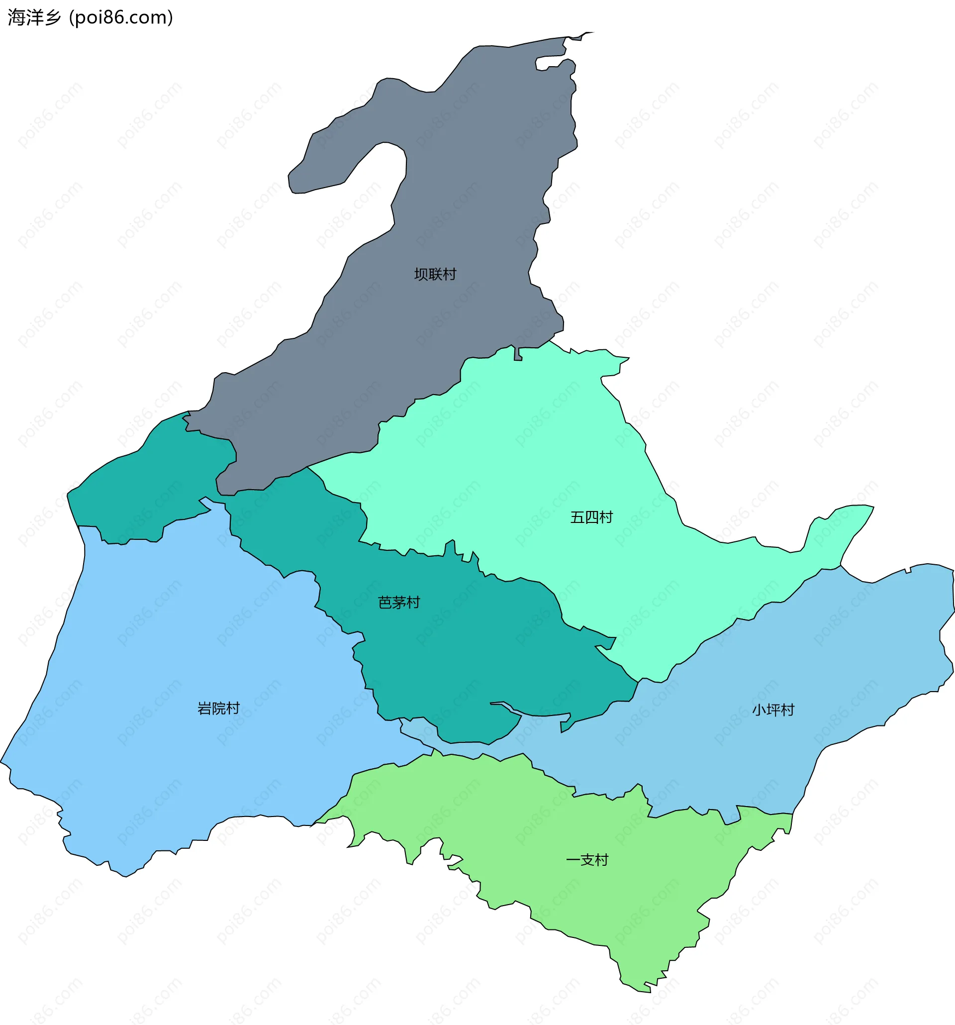 海洋乡边界地图(五级行政区划)