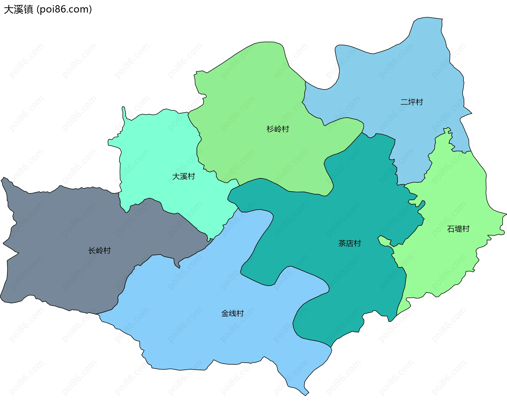 大溪镇边界地图(五级行政区划)