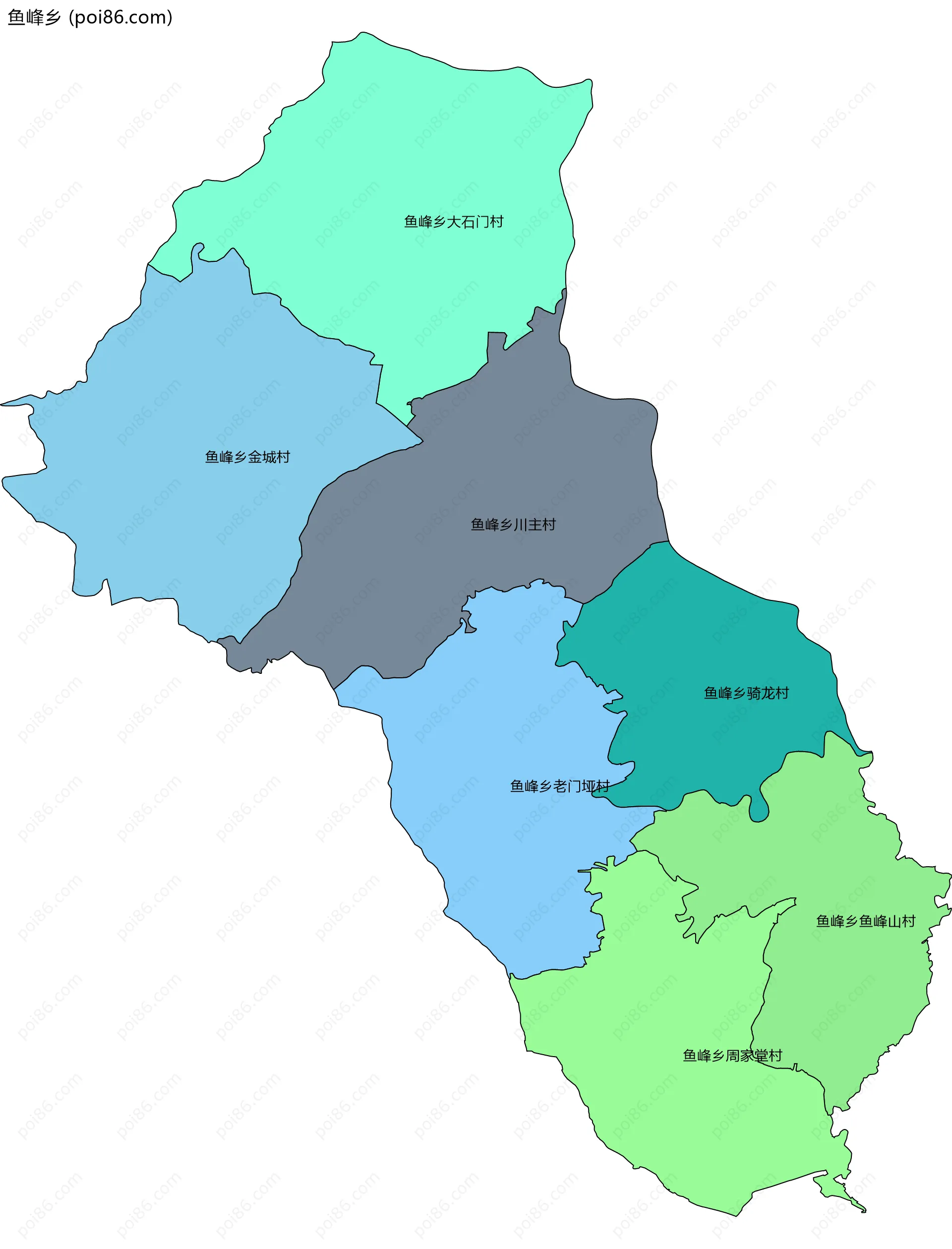 鱼峰乡边界地图(五级行政区划)