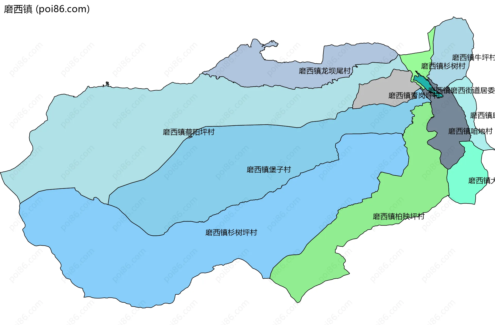 磨西镇边界地图(五级行政区划)