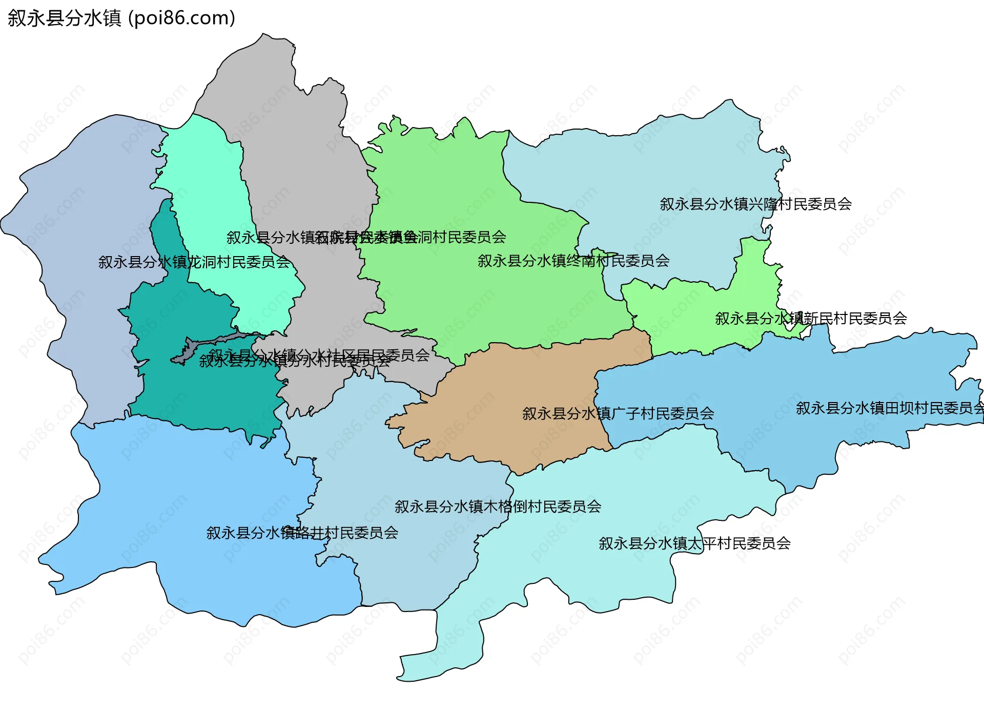 叙永县分水镇边界地图(五级行政区划)