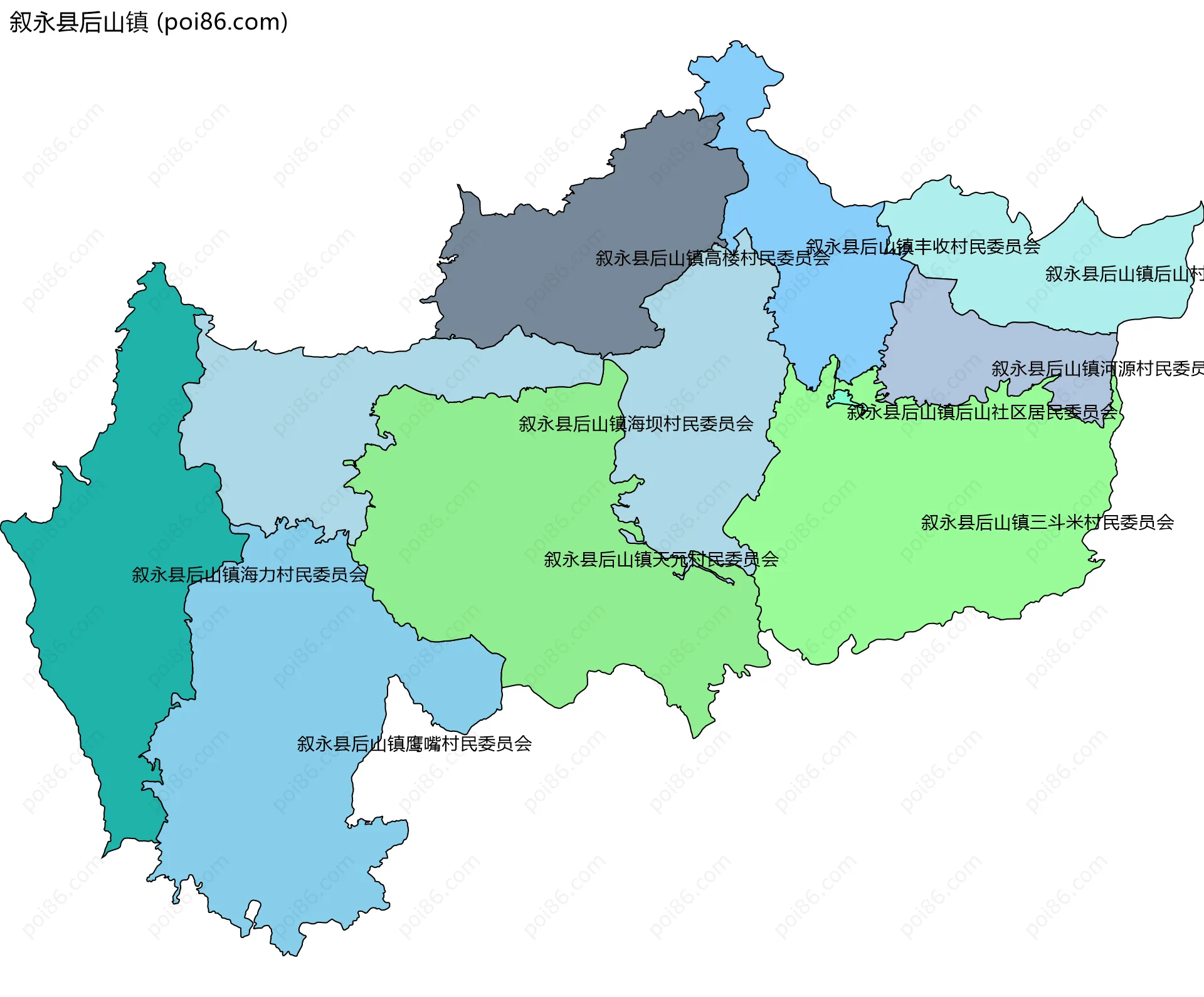 叙永县后山镇边界地图(五级行政区划)