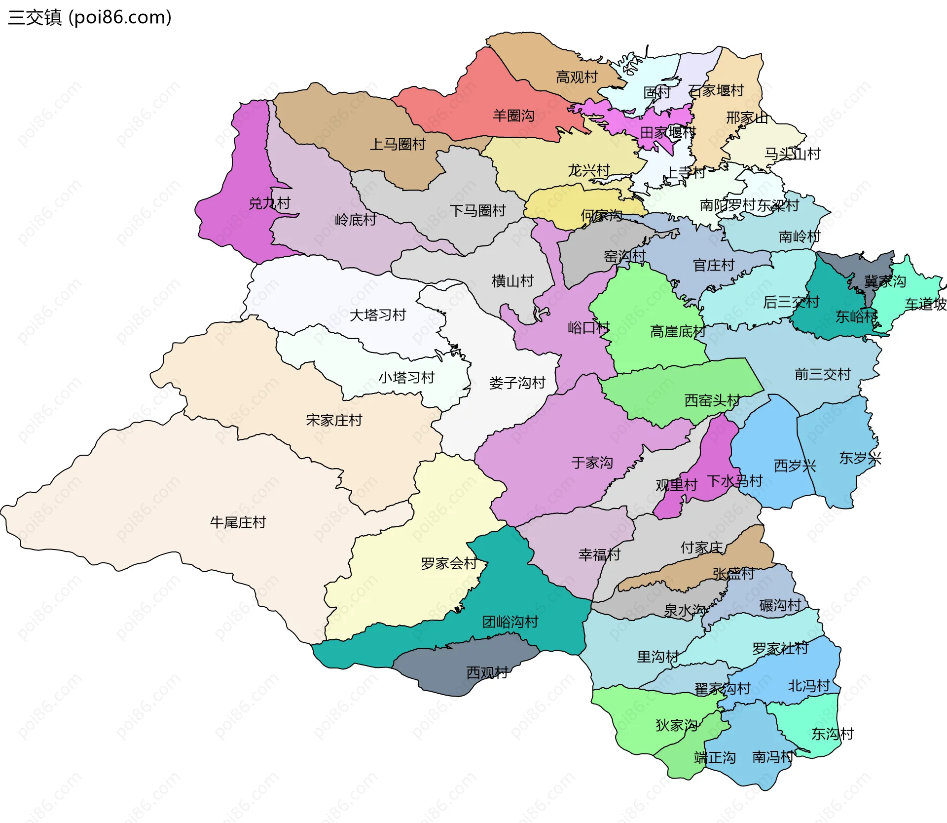 三交镇边界地图(五级行政区划)