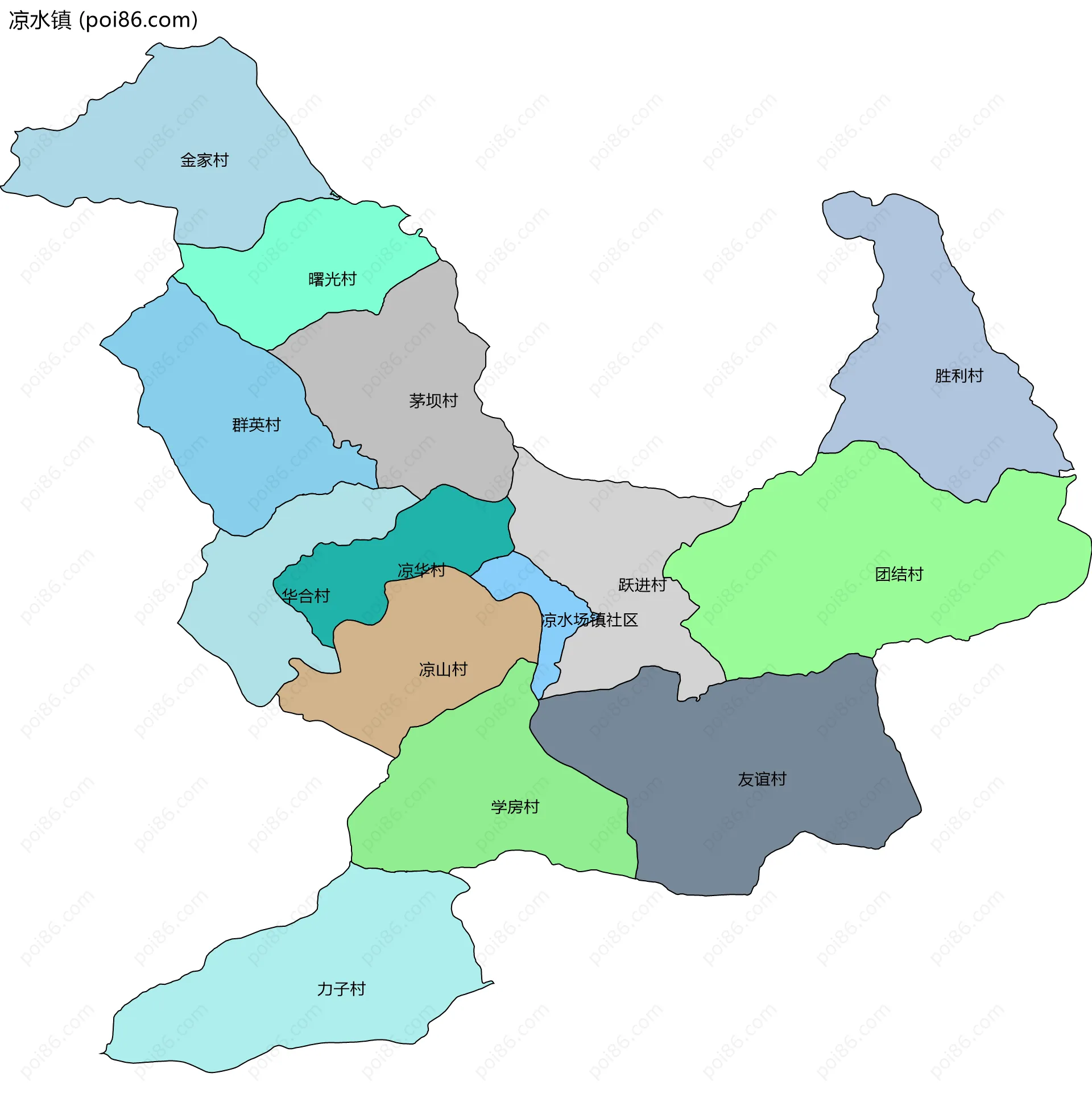凉水镇边界地图(五级行政区划)