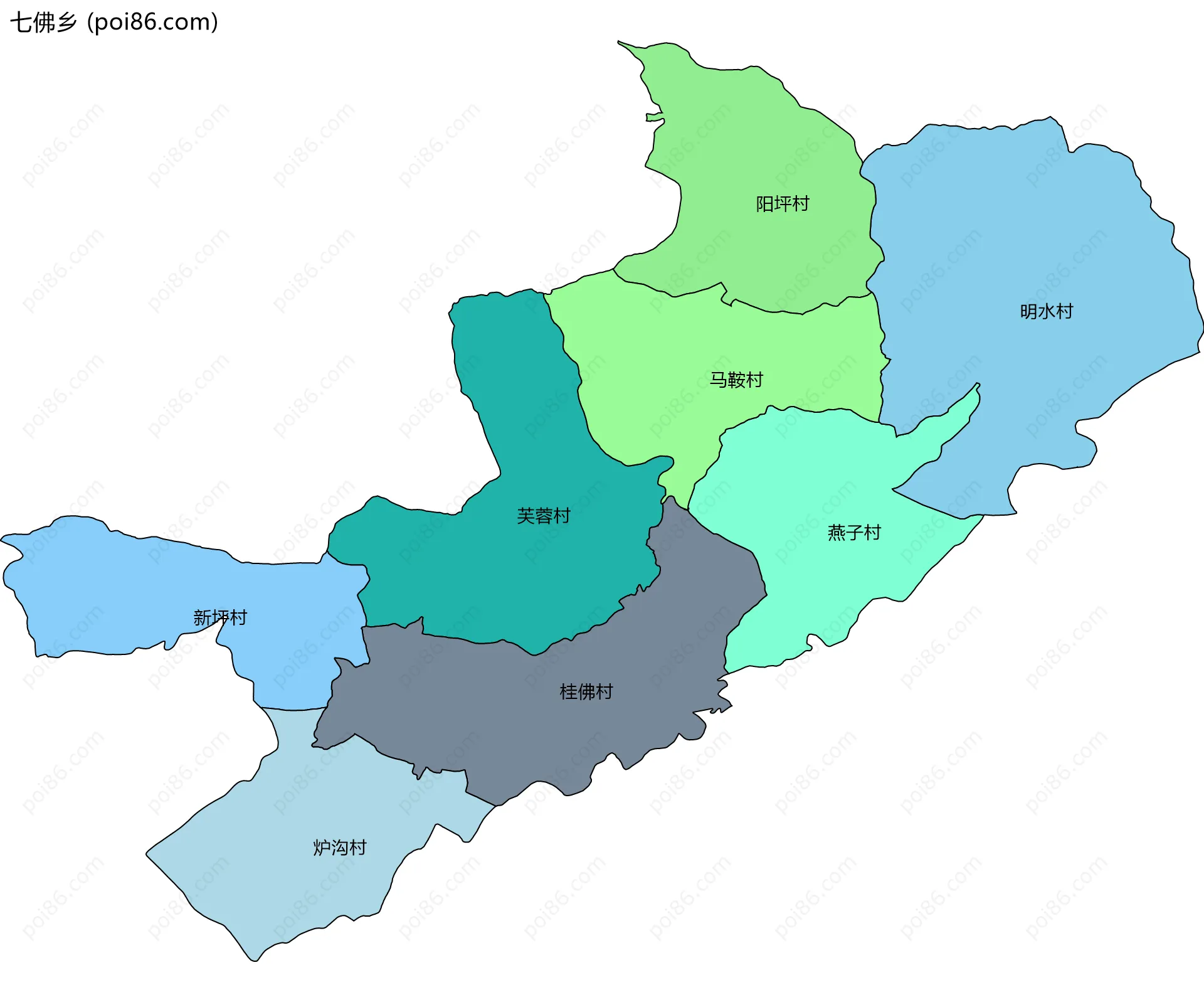 七佛乡边界地图(五级行政区划)