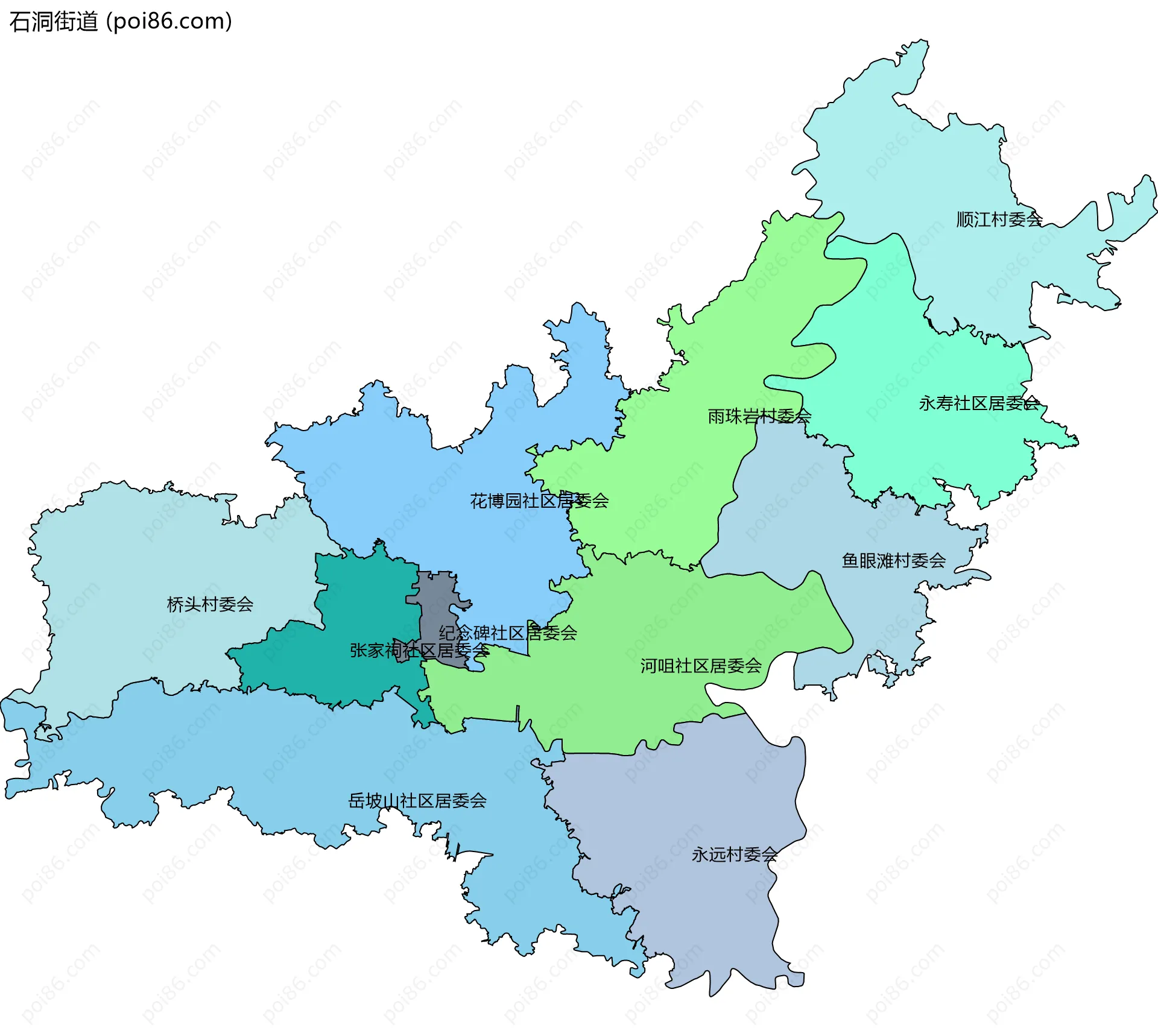 石洞街道边界地图(五级行政区划)