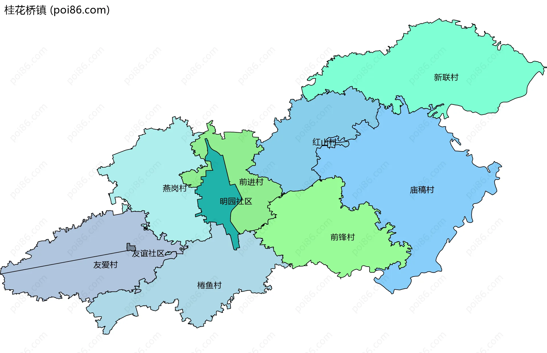 桂花桥镇边界地图(五级行政区划)