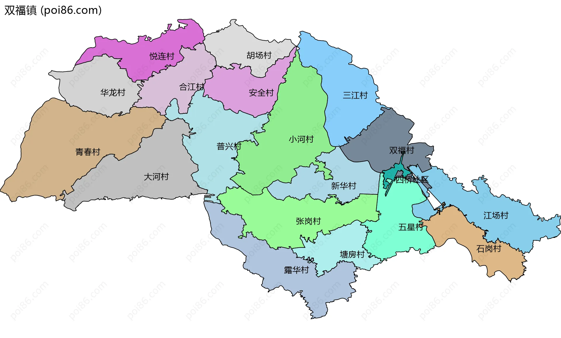 双福镇边界地图(五级行政区划)