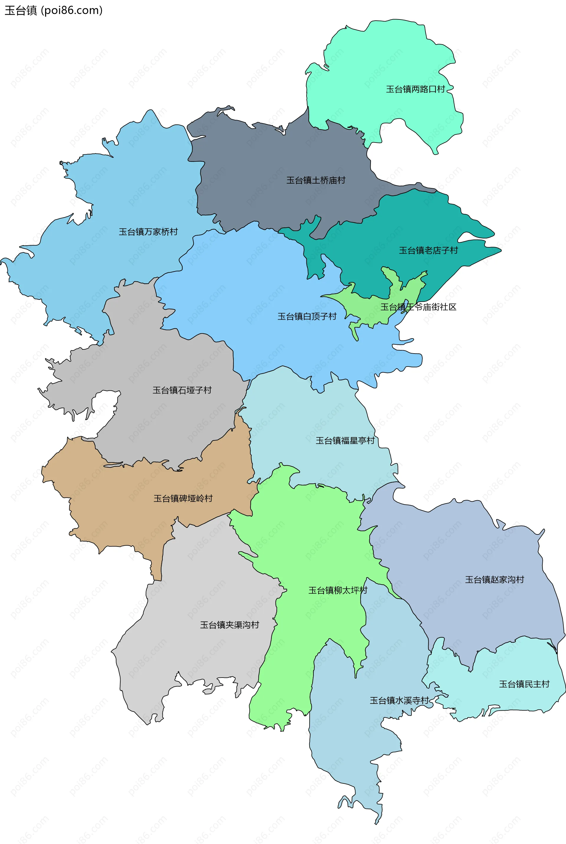 玉台镇边界地图(五级行政区划)