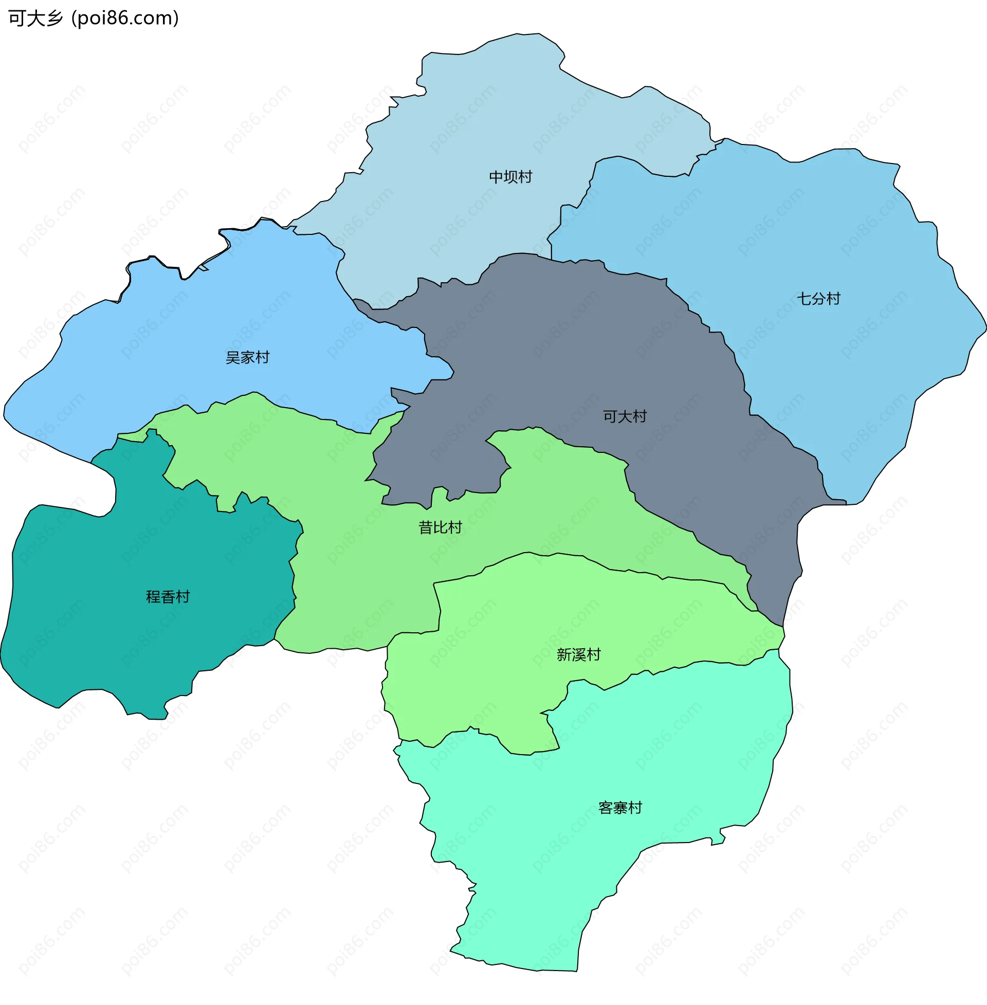 可大乡边界地图(五级行政区划)