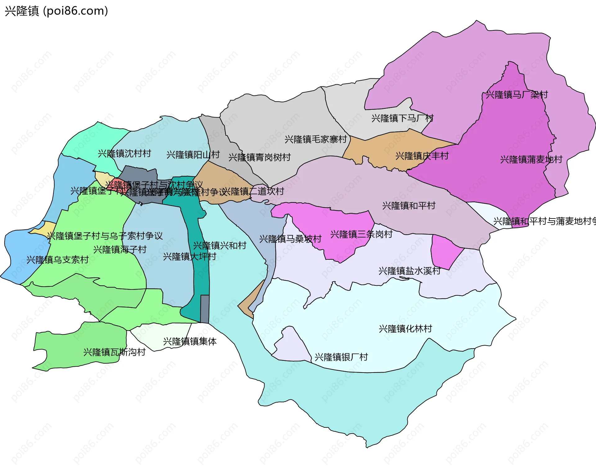 兴隆镇边界地图(五级行政区划)