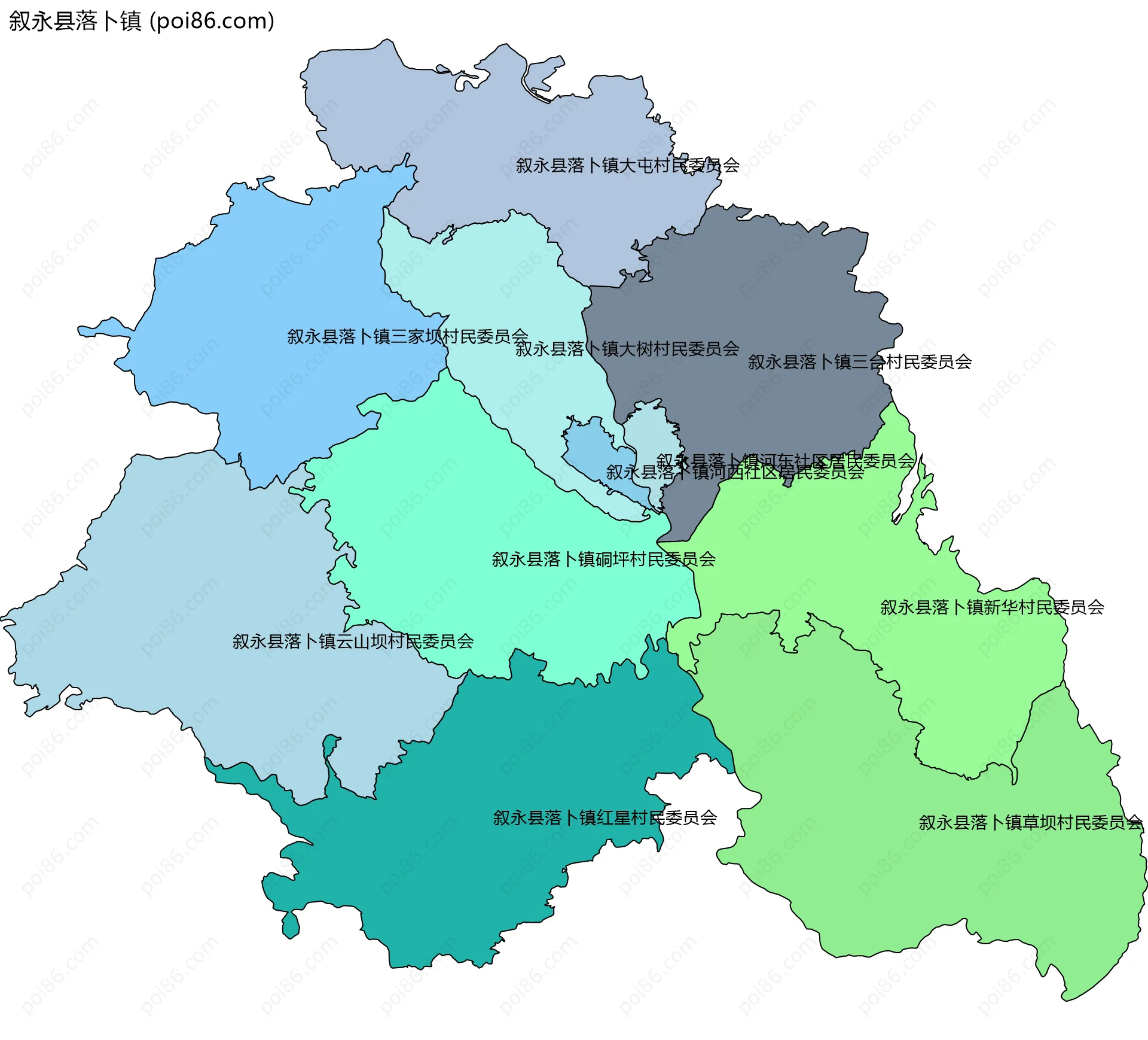 叙永县落卜镇边界地图(五级行政区划)