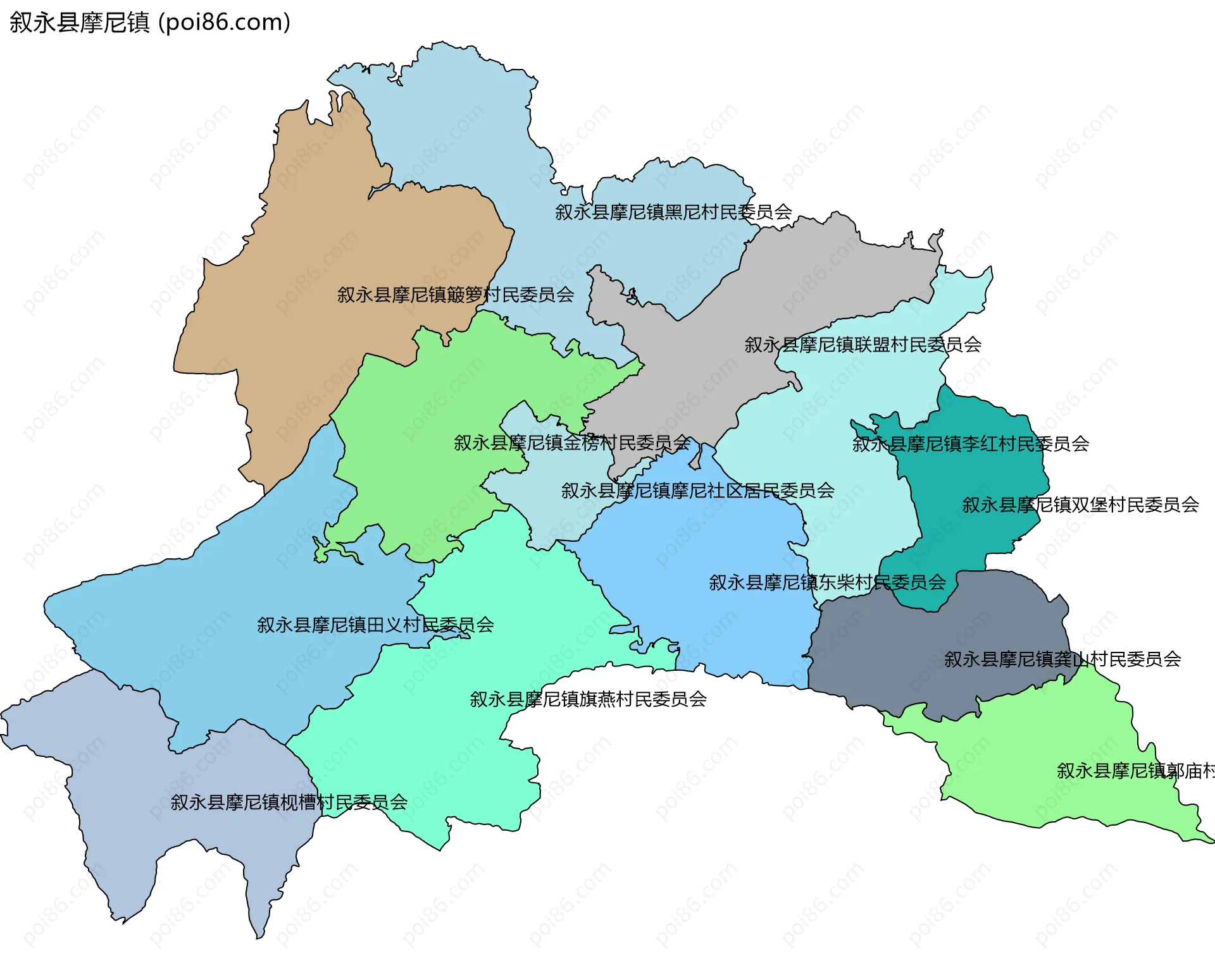 叙永县摩尼镇边界地图(五级行政区划)