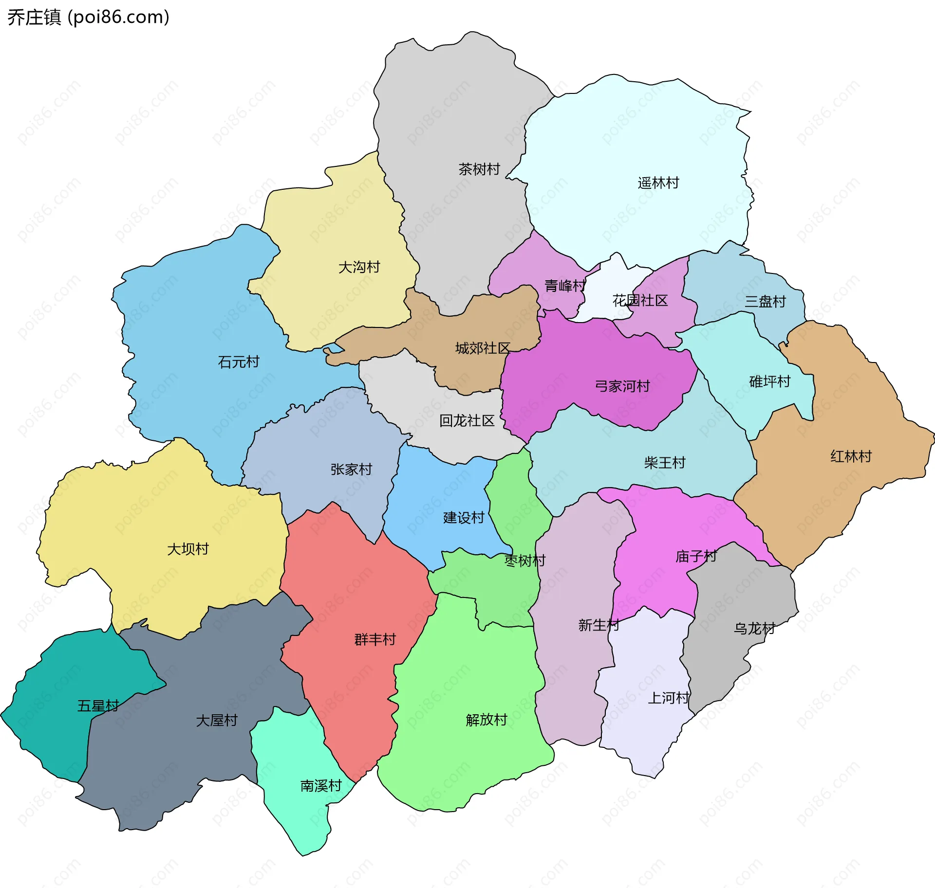 乔庄镇边界地图(五级行政区划)
