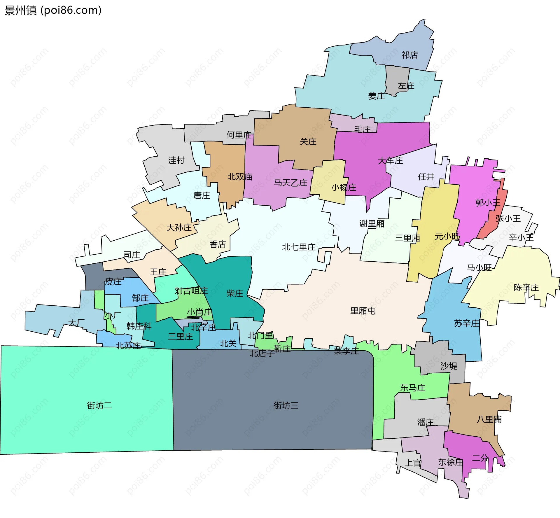 景州镇边界地图(五级行政区划)