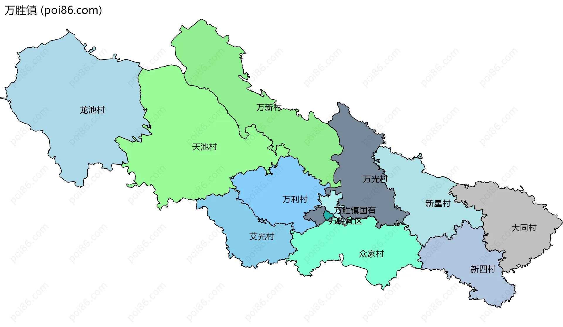 万胜镇边界地图(五级行政区划)