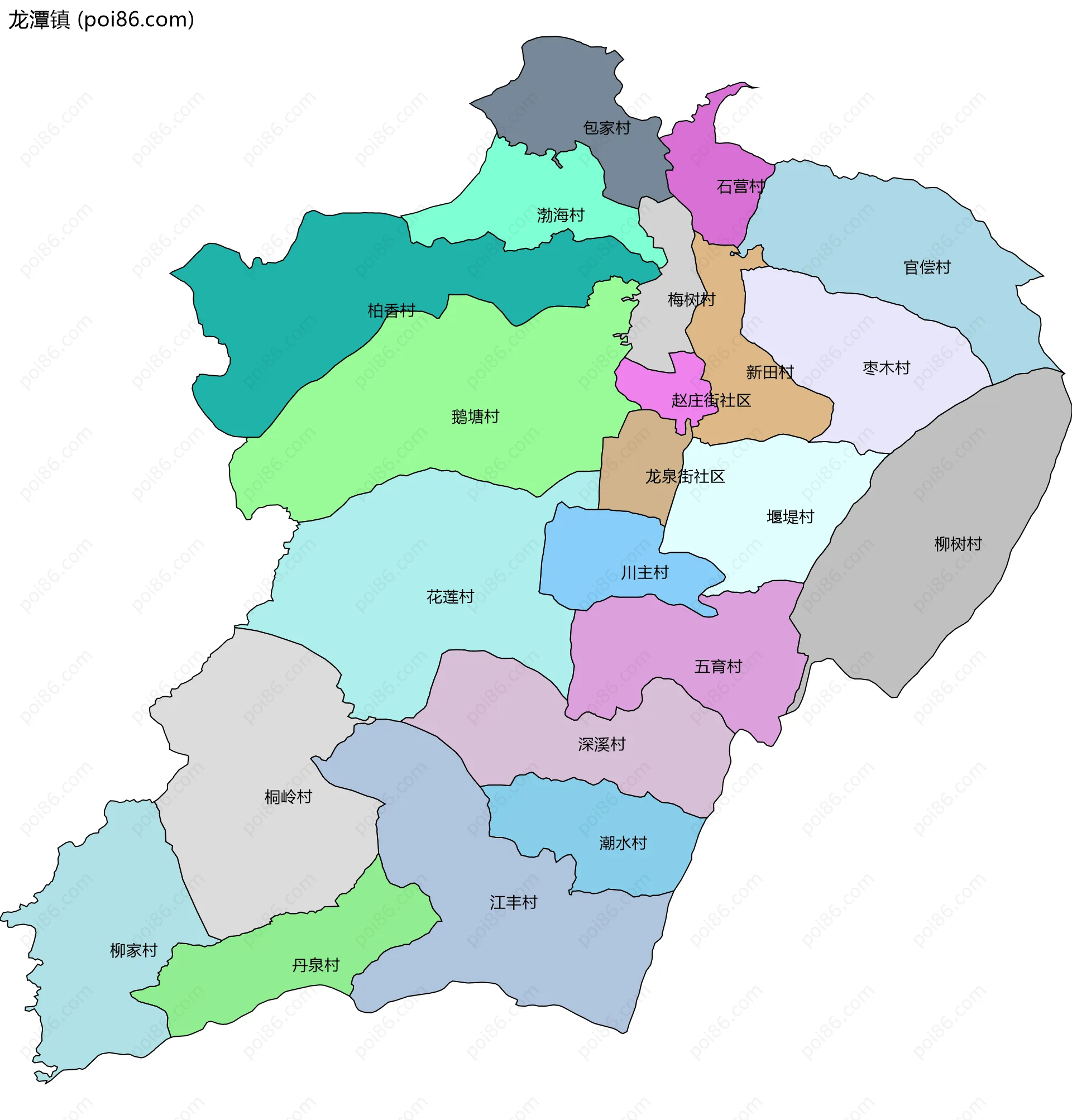 龙潭镇边界地图(五级行政区划)