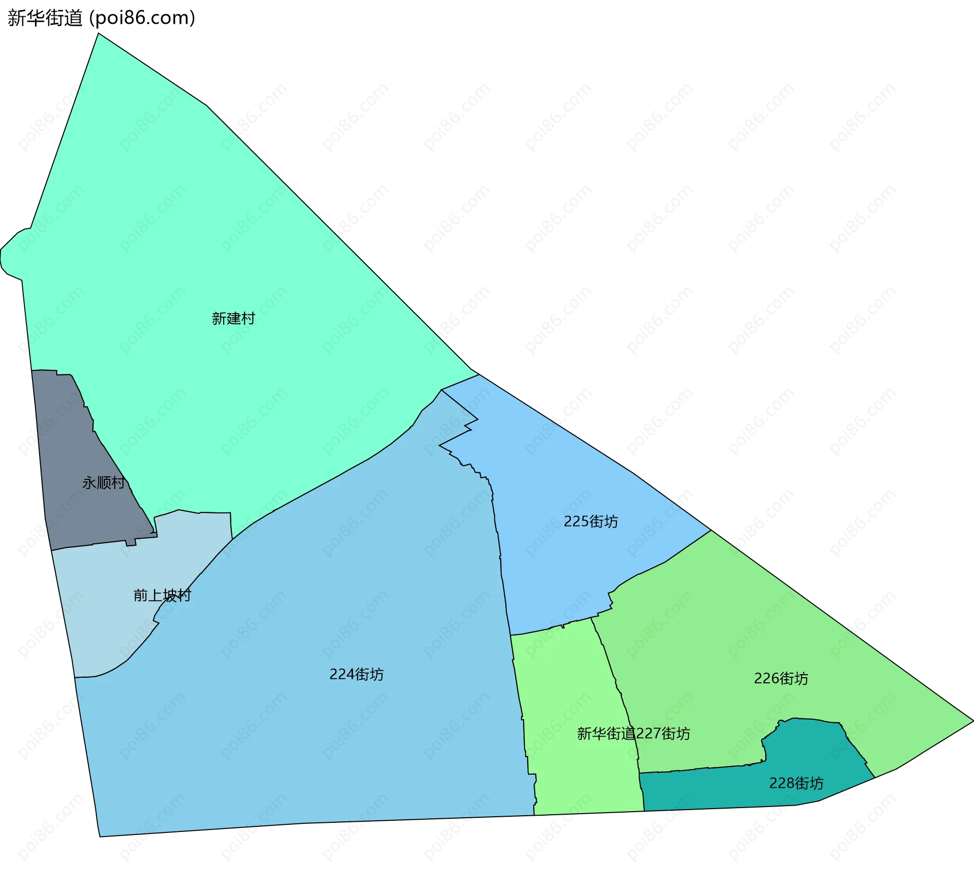 新华街道边界地图(五级行政区划)
