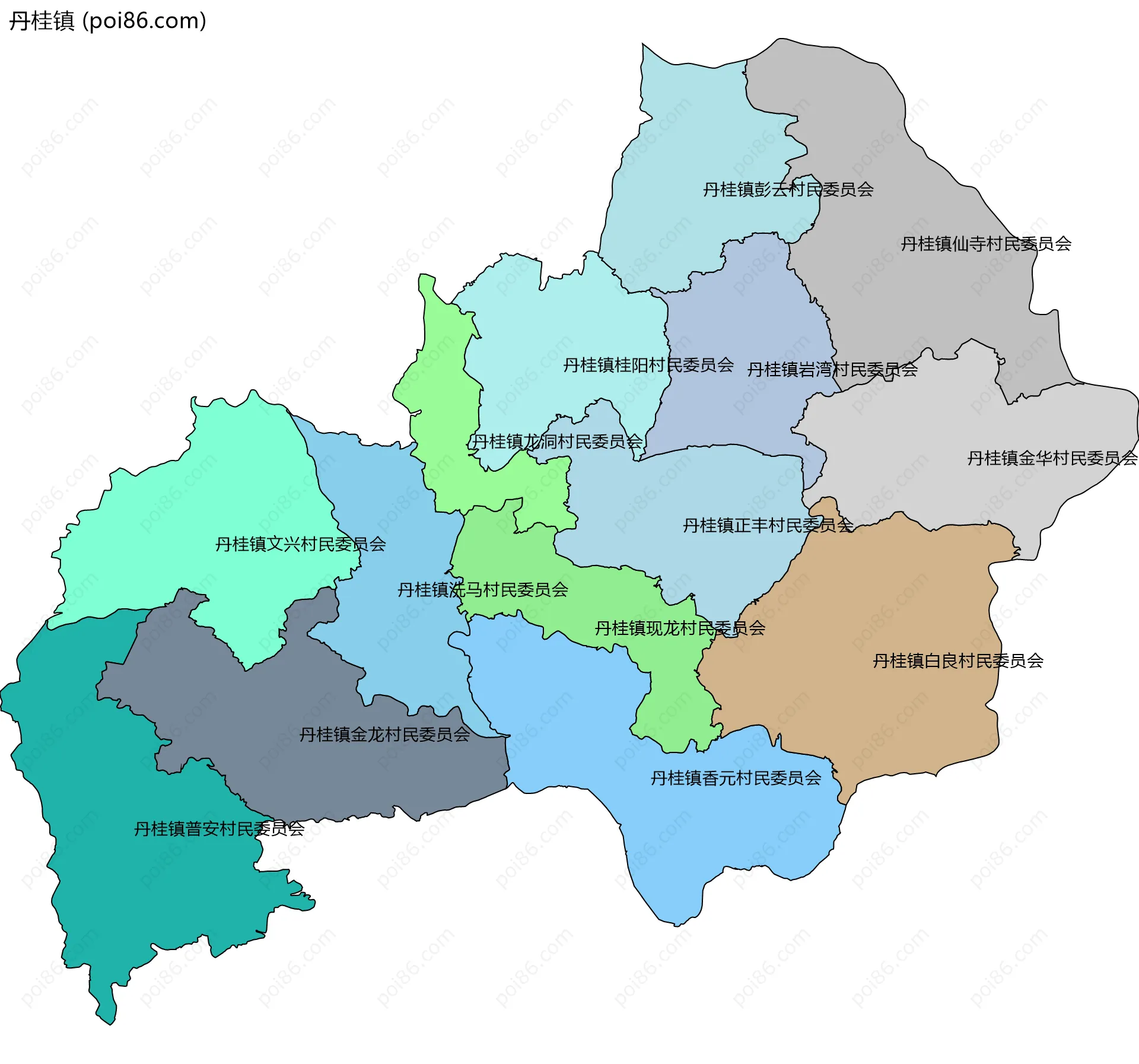 丹桂镇边界地图(五级行政区划)