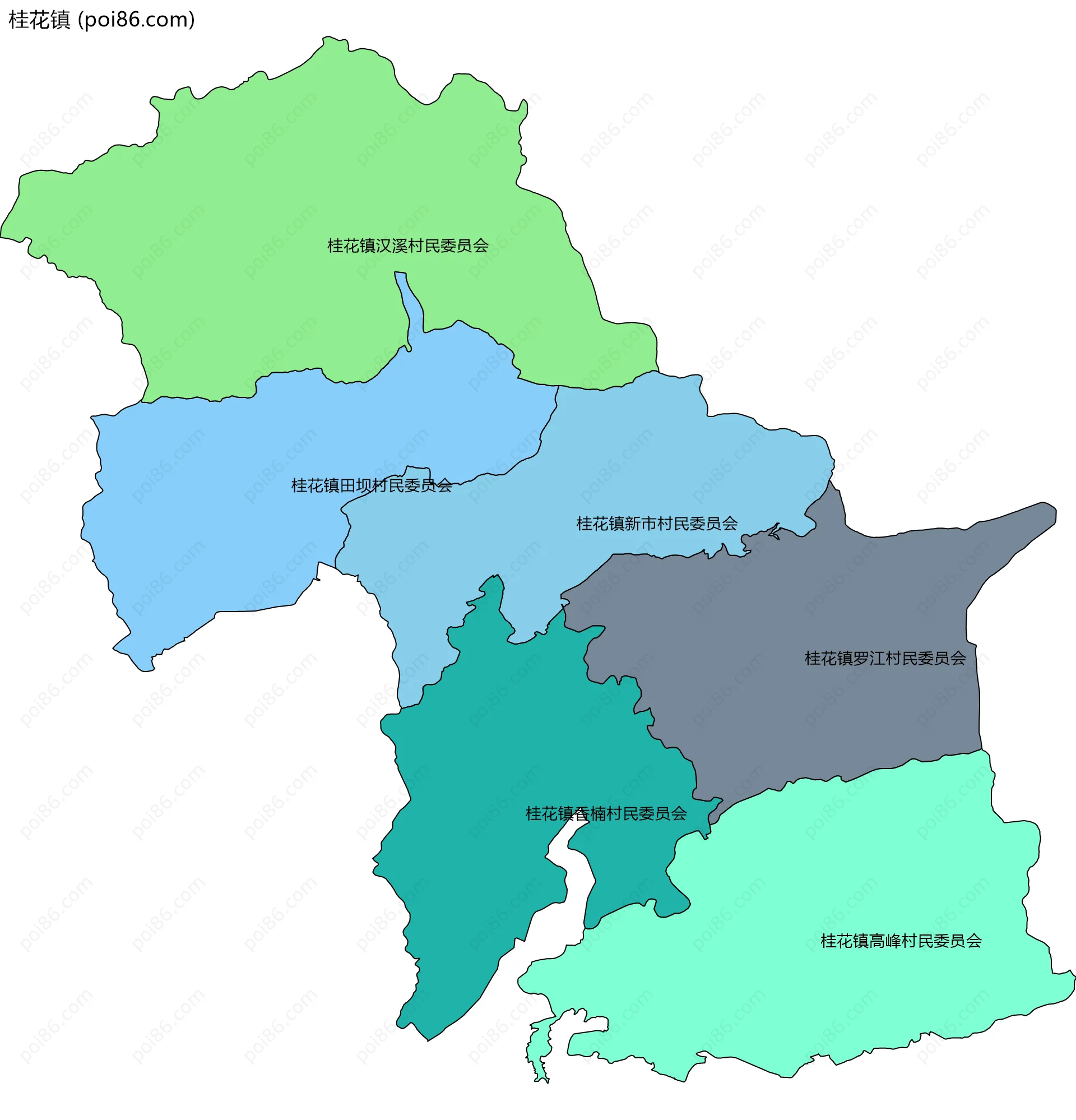 桂花镇边界地图(五级行政区划)