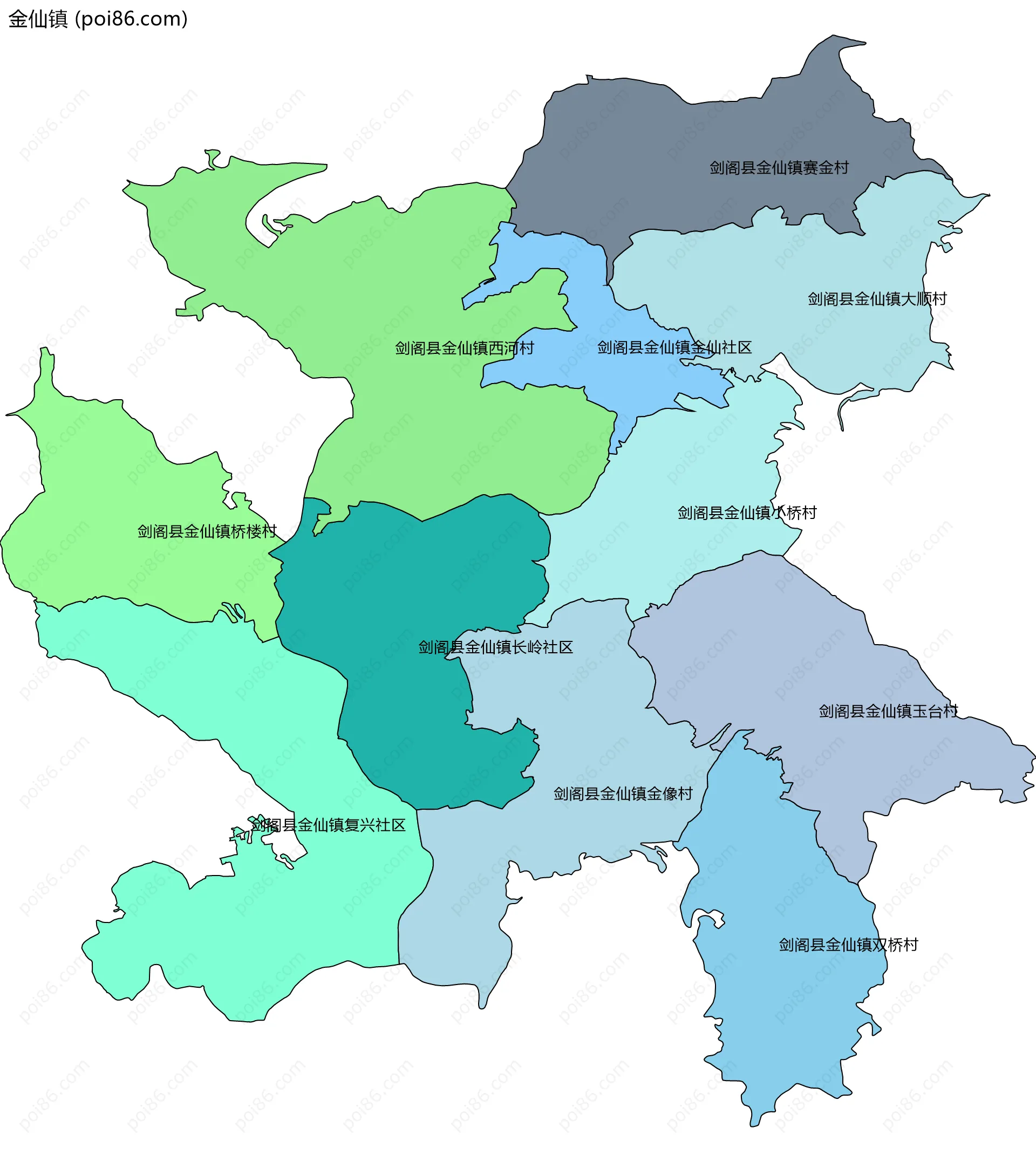 金仙镇边界地图(五级行政区划)