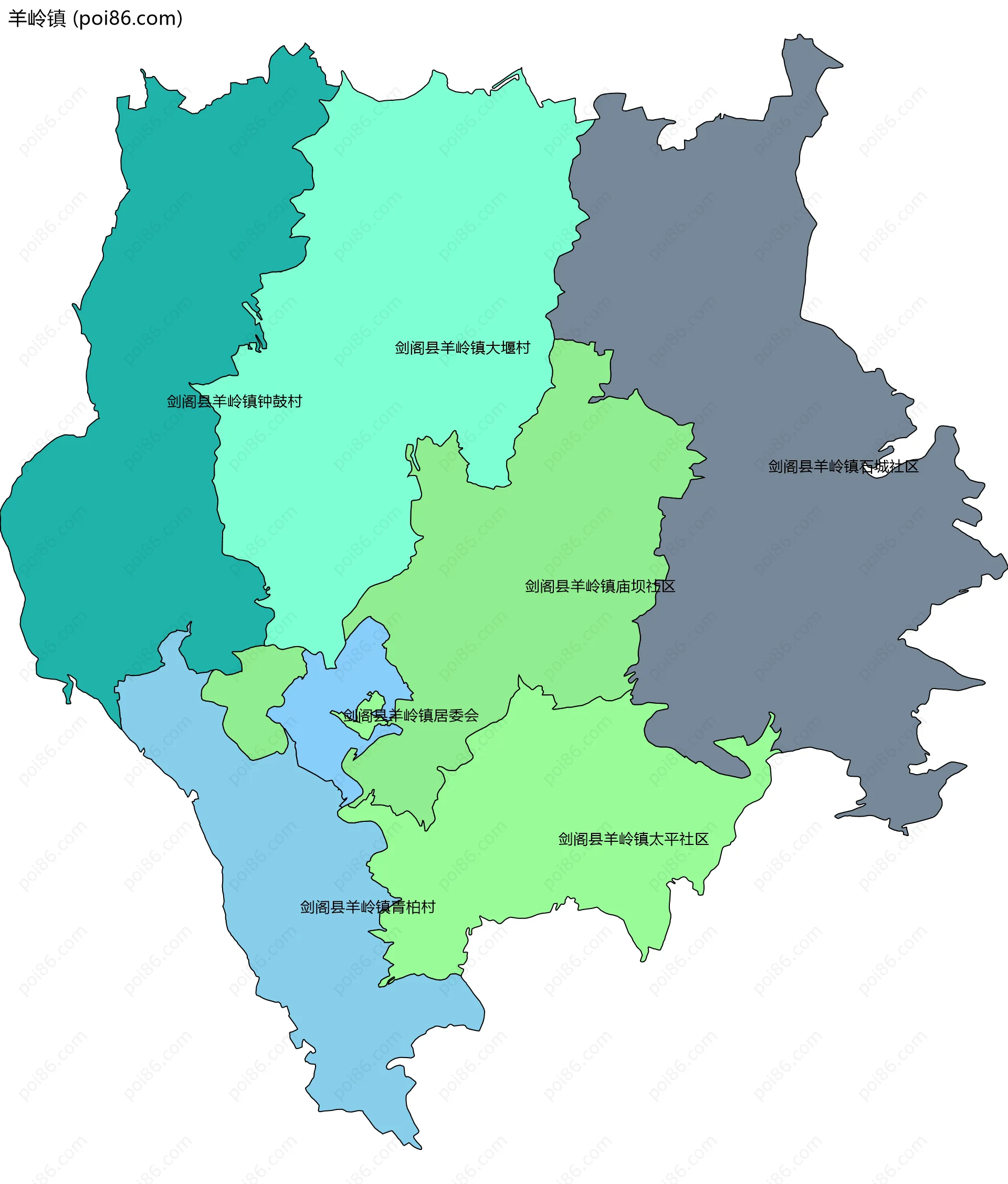 羊岭镇边界地图(五级行政区划)