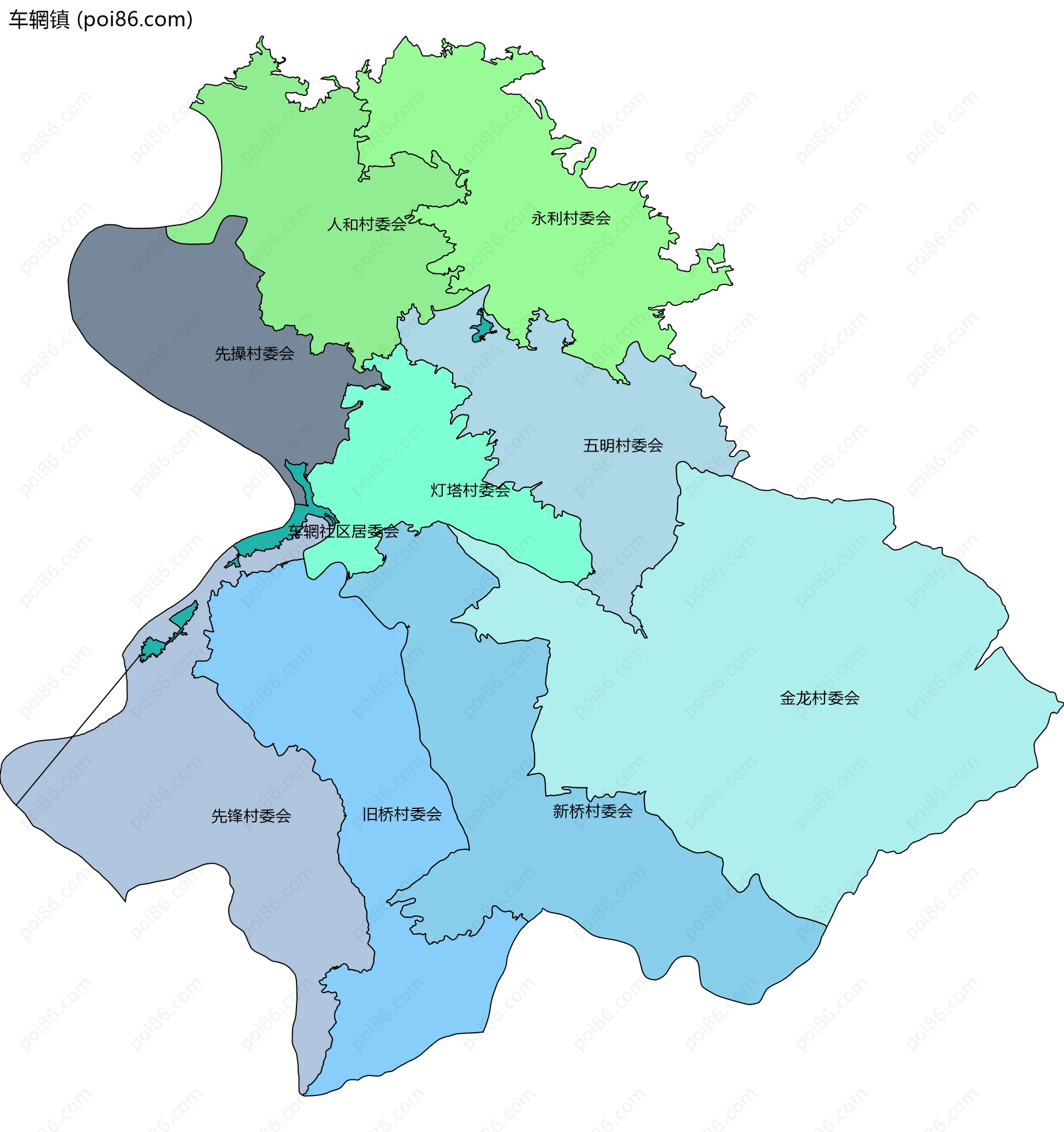 车辋镇边界地图(五级行政区划)