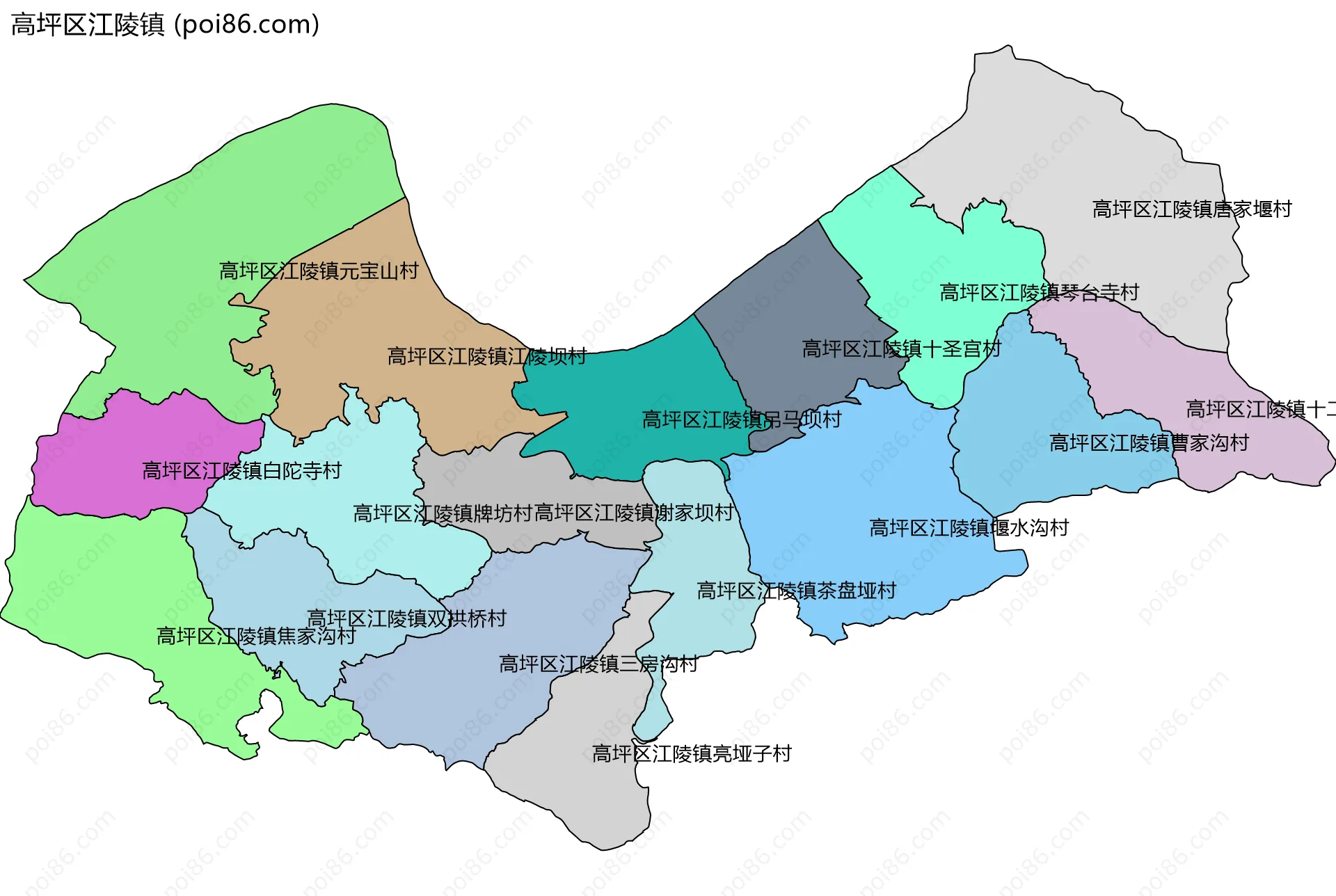 高坪区江陵镇边界地图(五级行政区划)