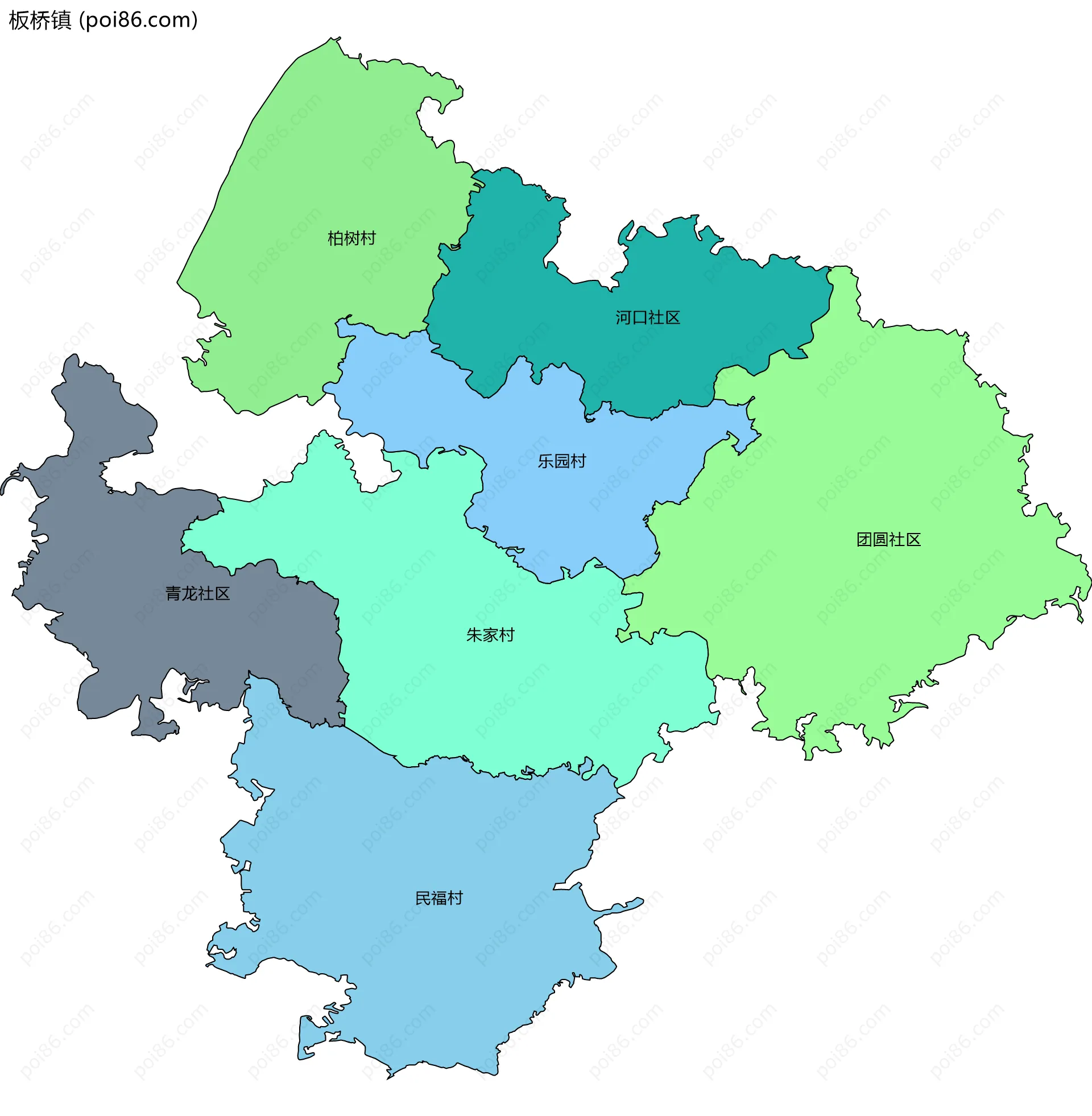 板桥镇边界地图(五级行政区划)