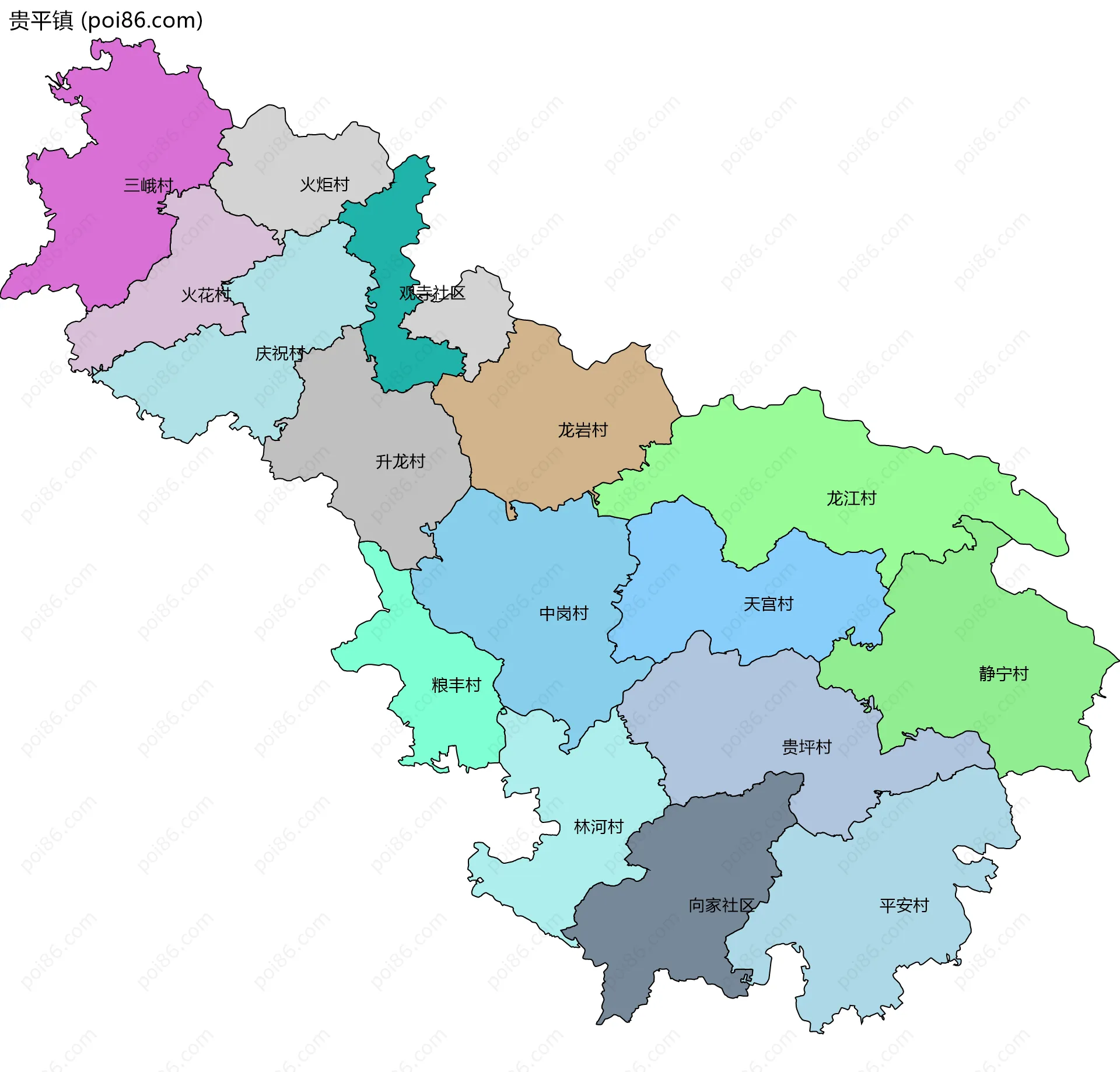 贵平镇边界地图(五级行政区划)