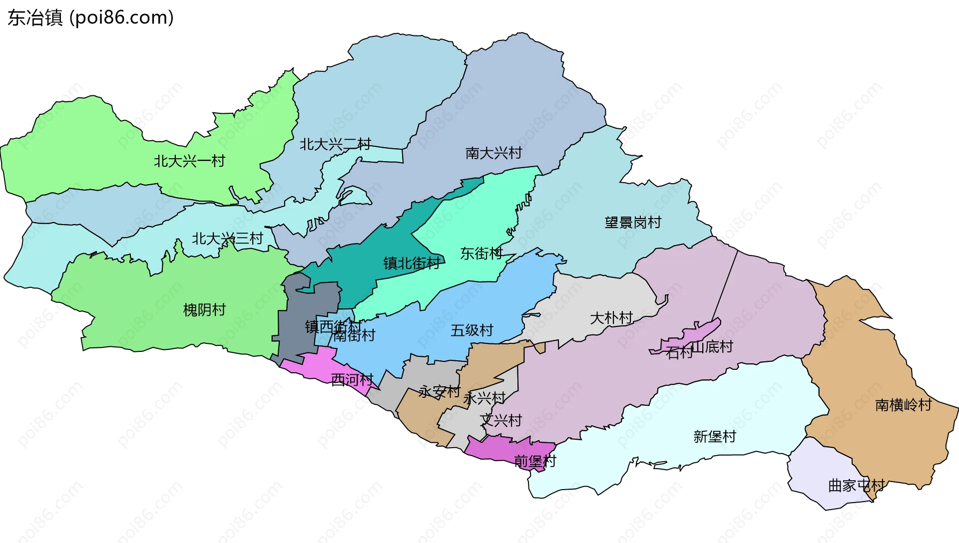 东冶镇边界地图(五级行政区划)