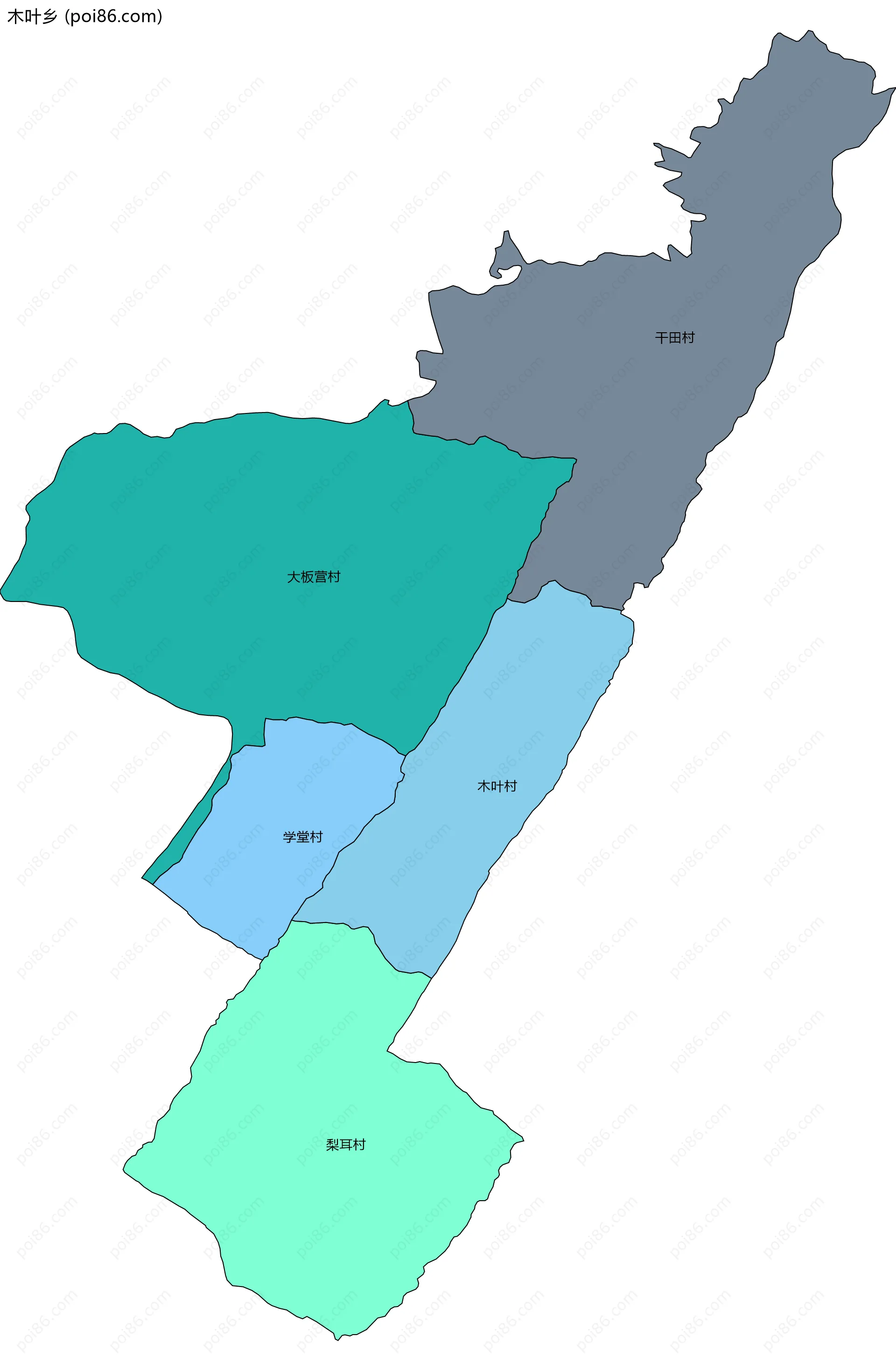 木叶乡边界地图(五级行政区划)