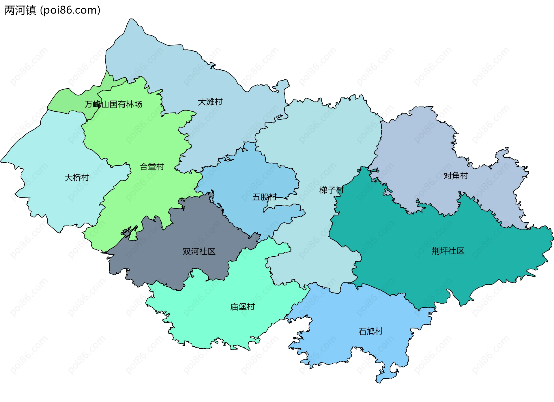 两河镇边界地图(五级行政区划)