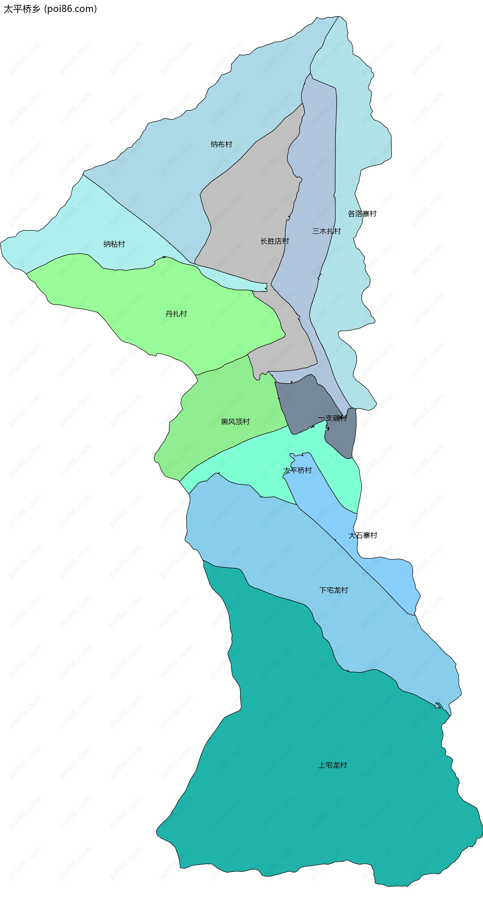 太平桥乡边界地图(五级行政区划)