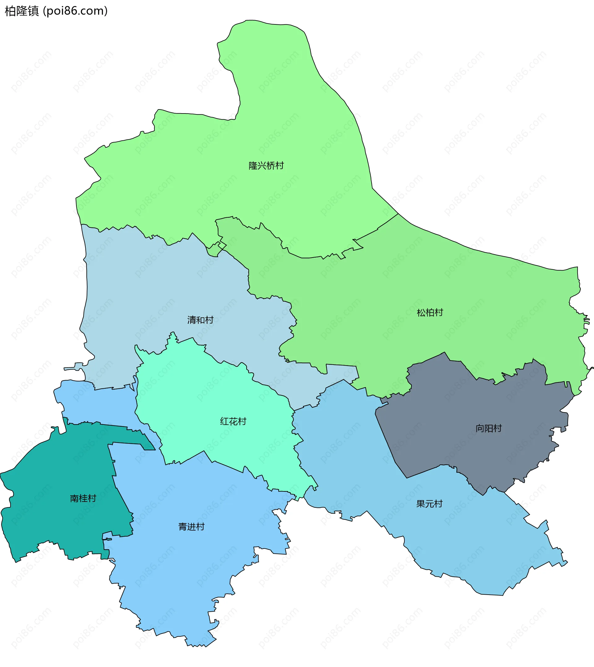 柏隆镇边界地图(五级行政区划)