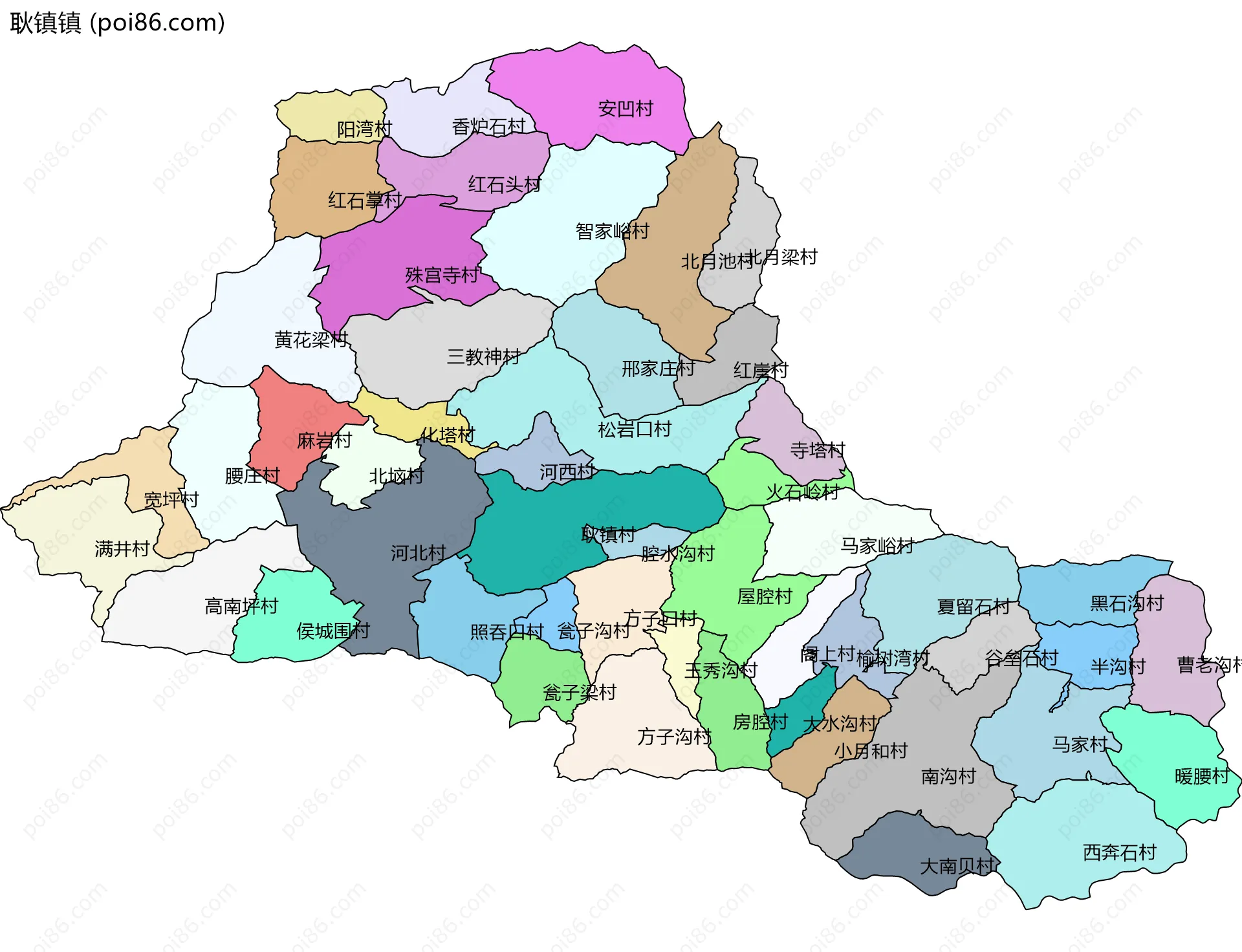 耿镇镇边界地图(五级行政区划)