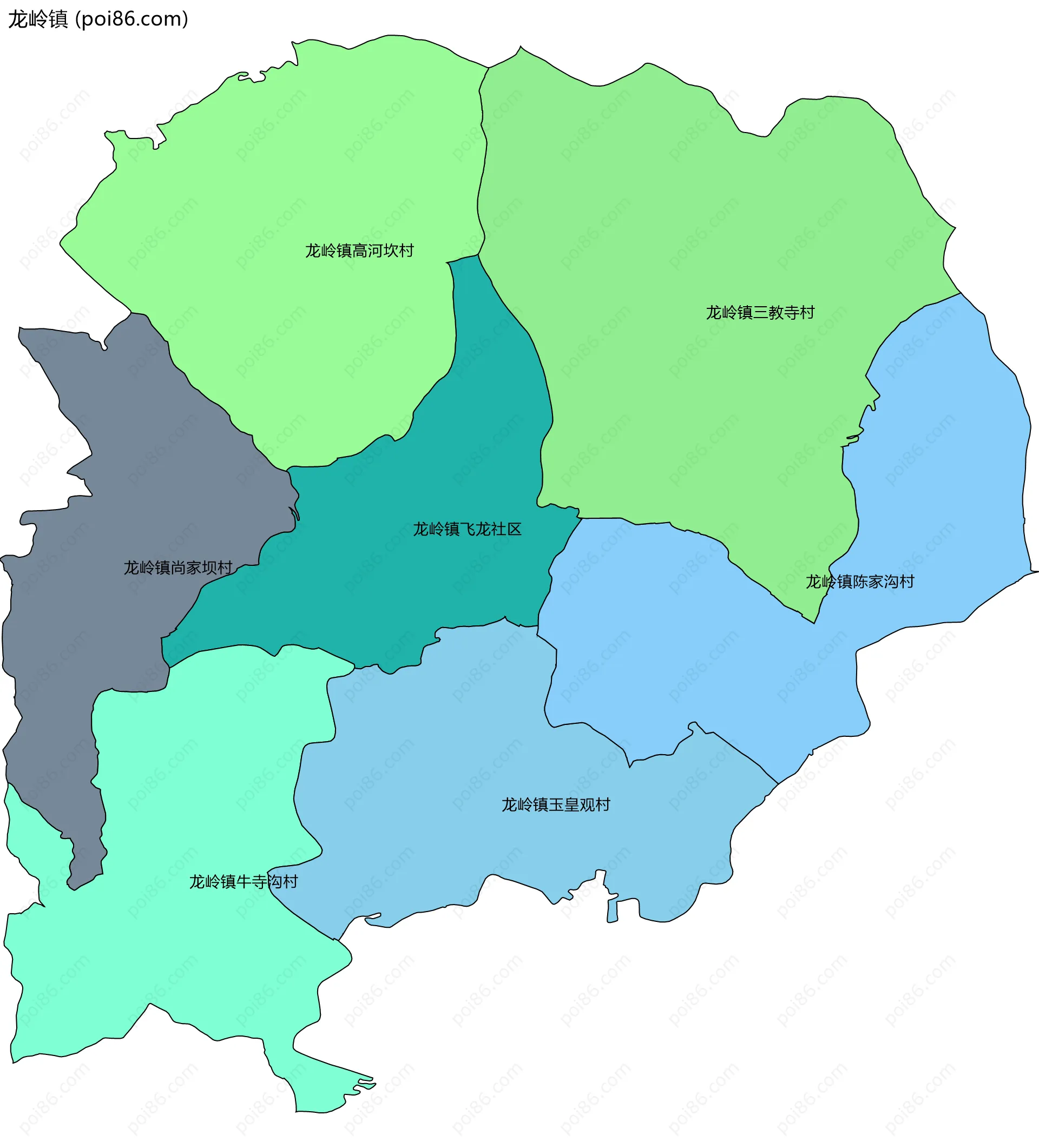 龙岭镇边界地图(五级行政区划)