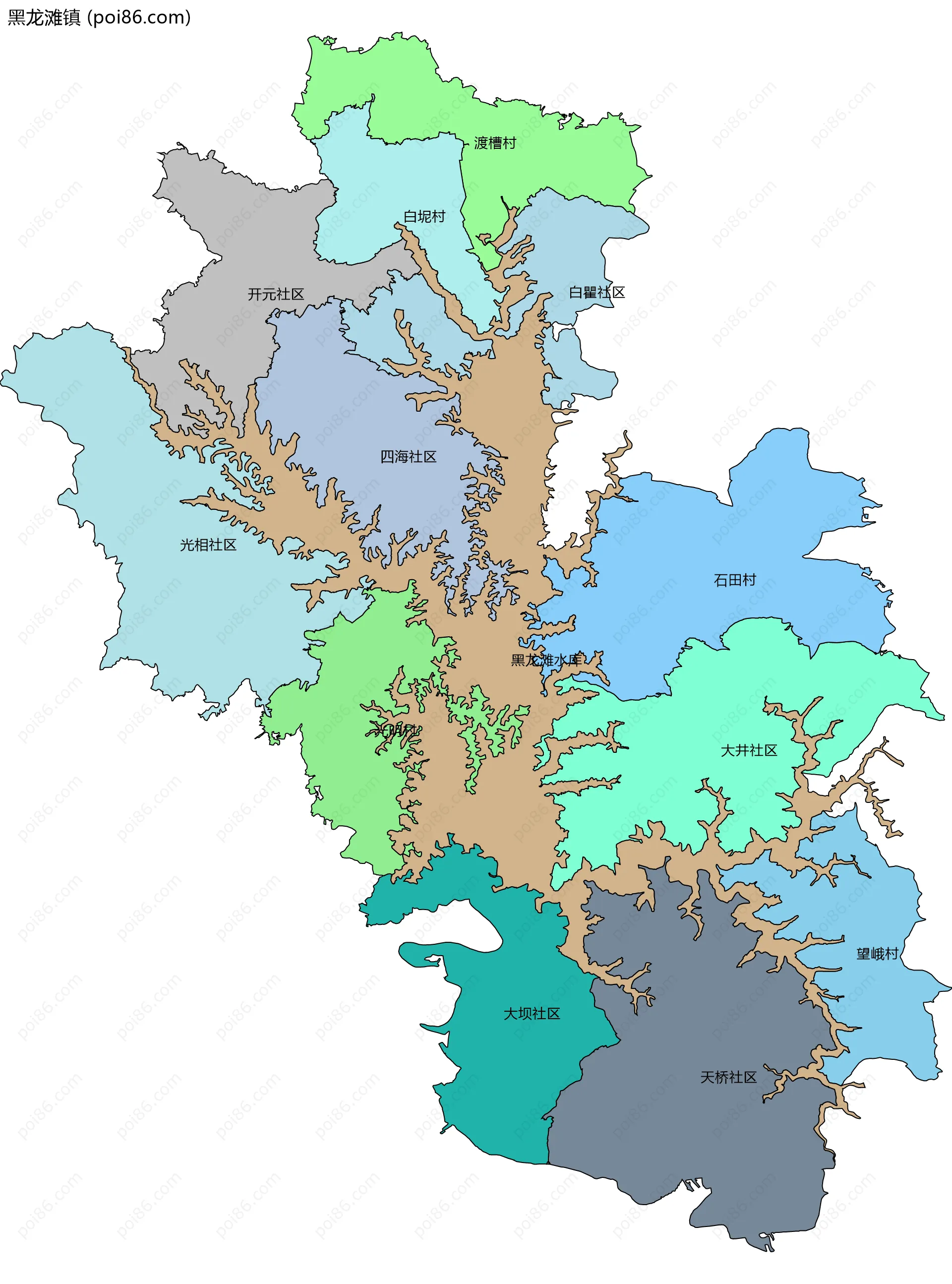 黑龙滩镇边界地图(五级行政区划)